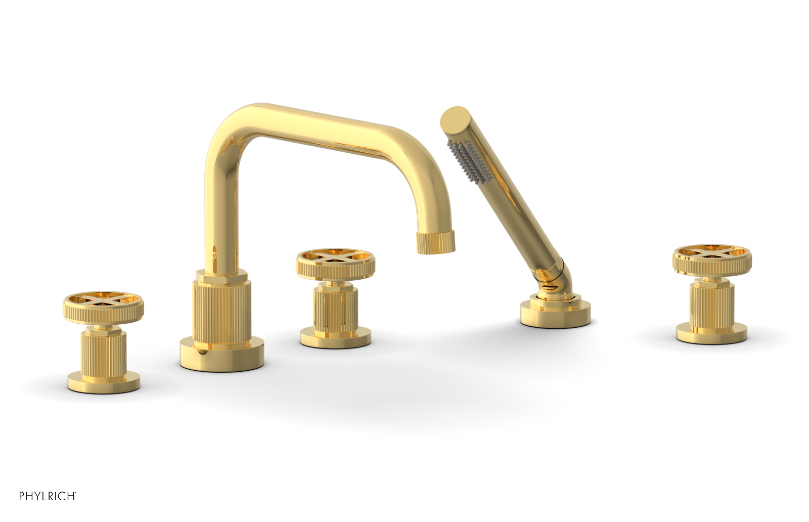 Phylrich Dustrie Grooved Deck Tub Set with Hand Shower and Cross Handle