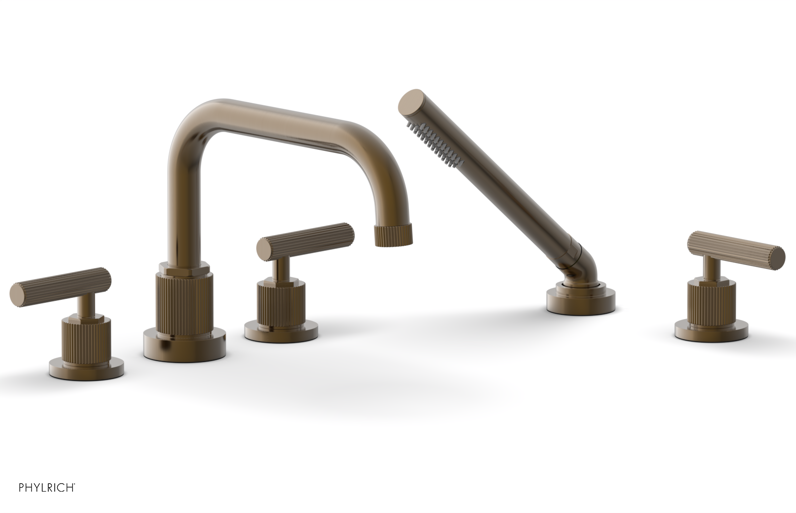 Phylrich Dustrie Grooved Deck Tub Set with Hand Shower and Lever Handles