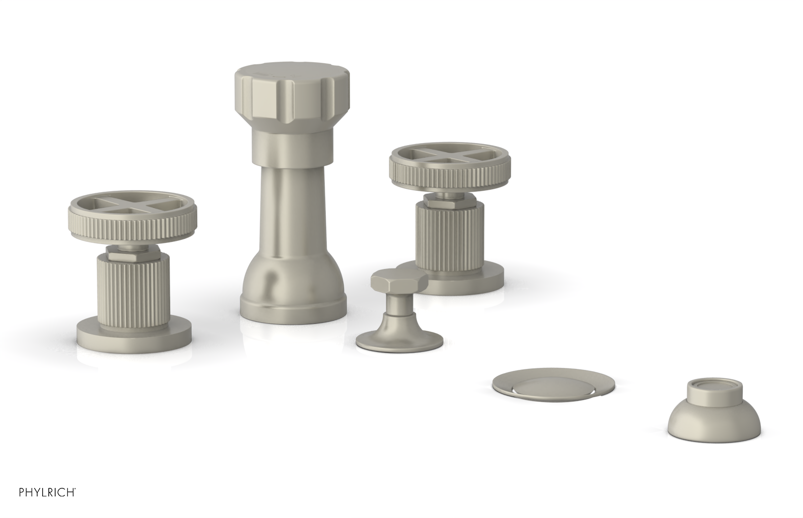 Phylrich Dustrie Grooved Four Hole Bidet Set with Cross Handle