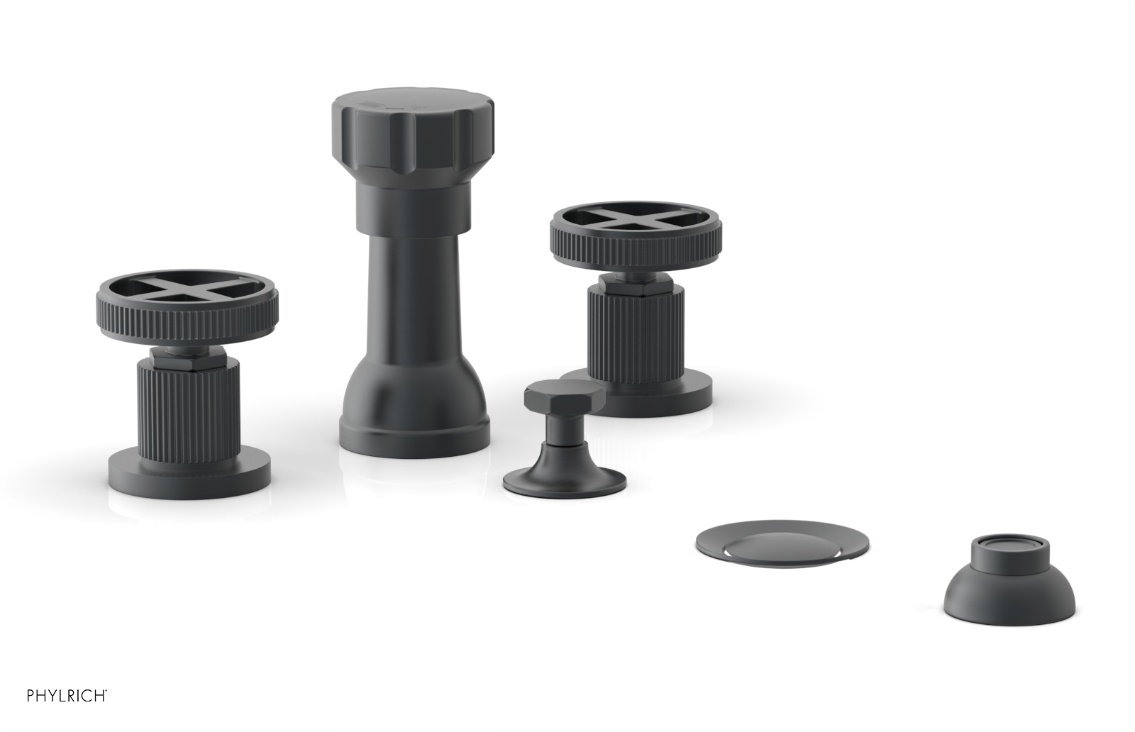 Phylrich Dustrie Grooved Four Hole Bidet Set with Cross Handle