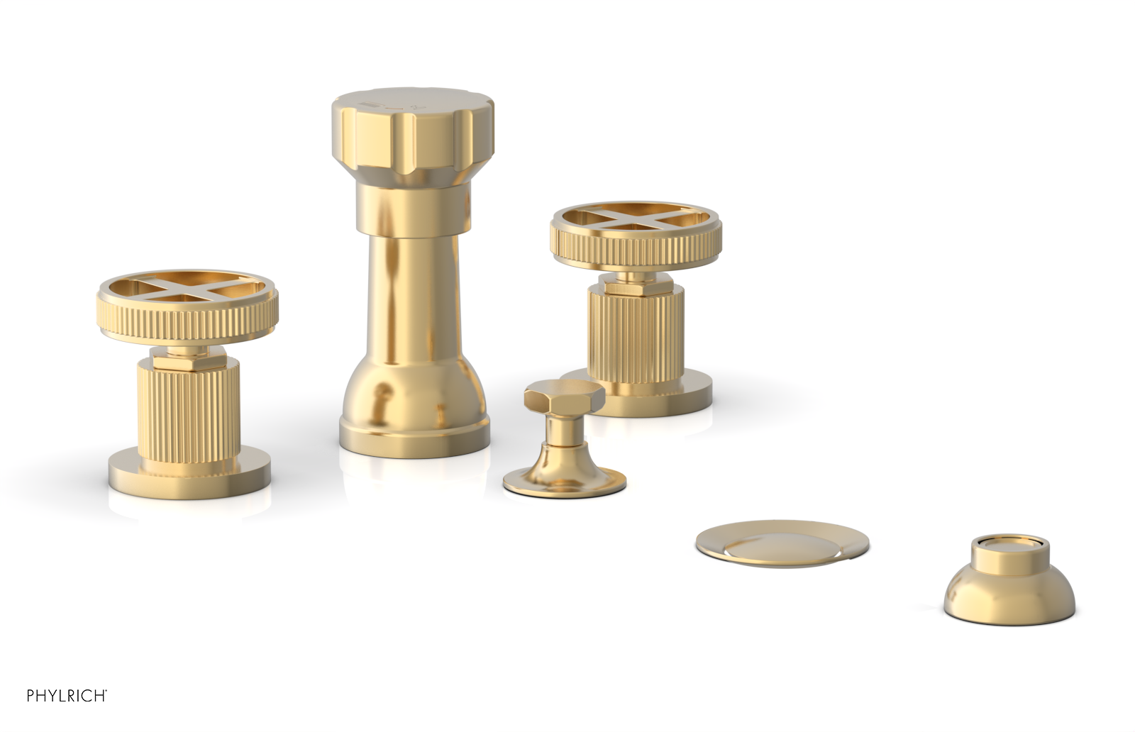 Phylrich Dustrie Grooved Four Hole Bidet Set with Cross Handle