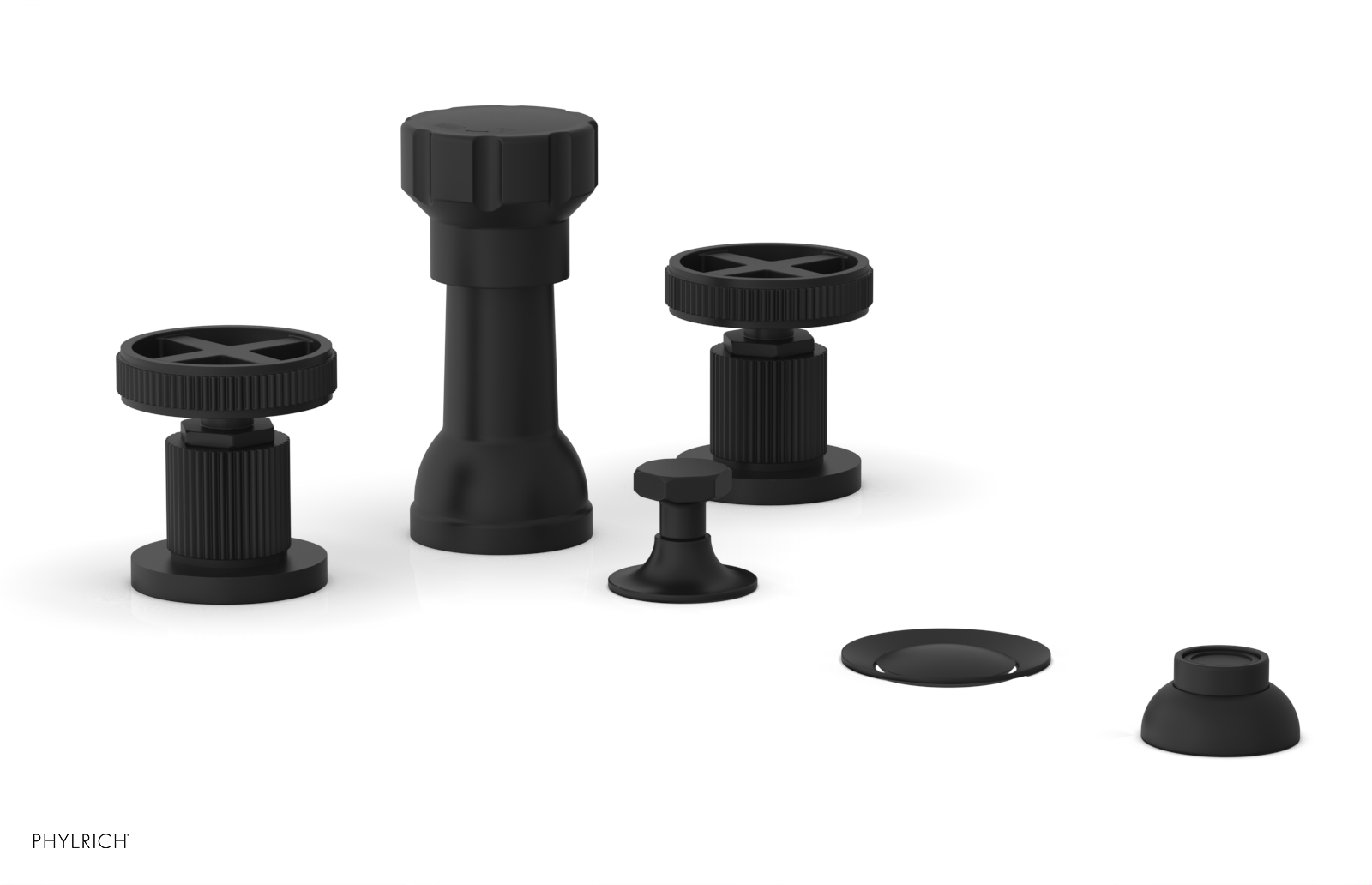 Phylrich Dustrie Grooved Four Hole Bidet Set with Cross Handle