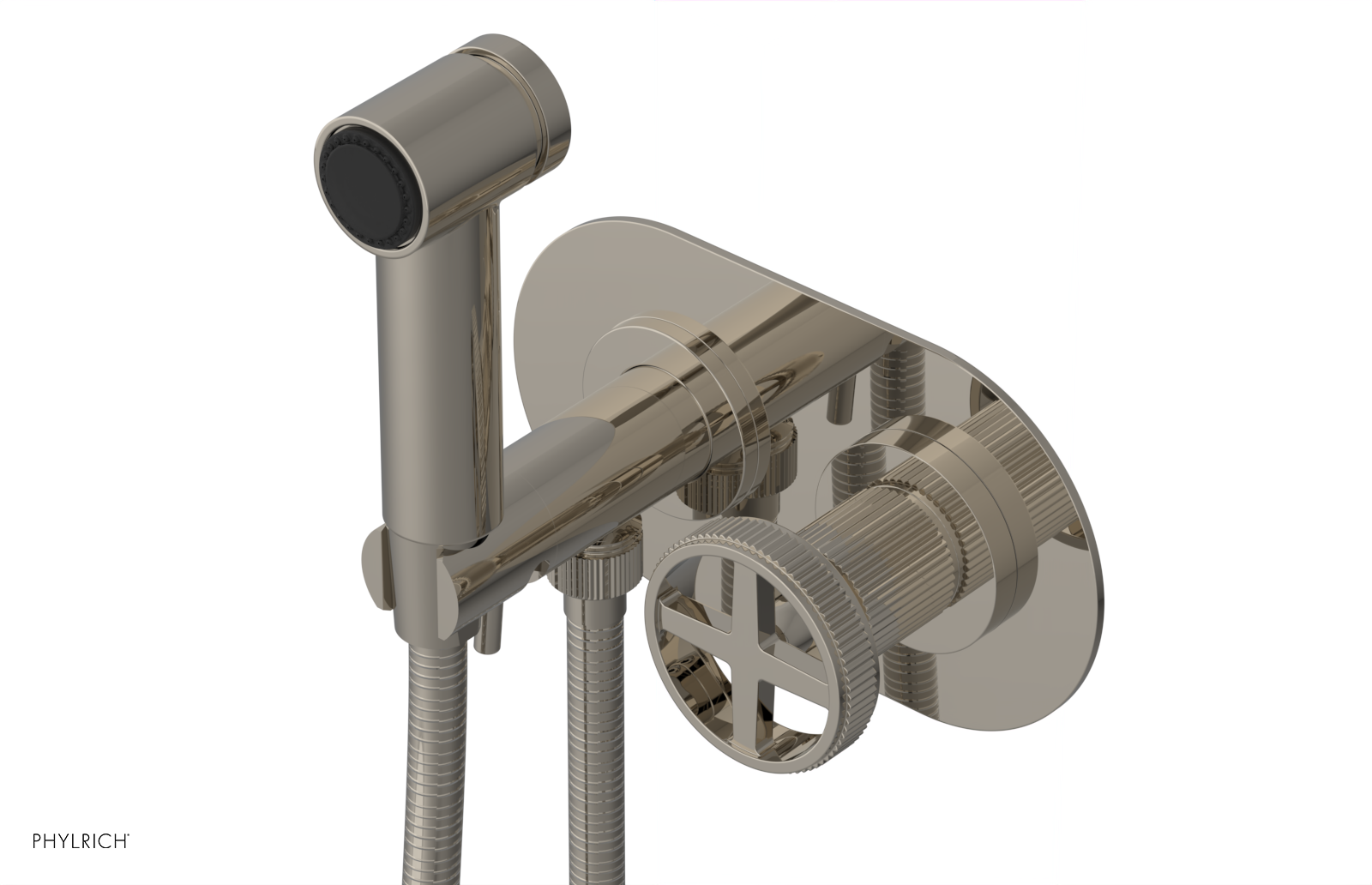 Phylrich Dustrie Grooved Wall Mounted Bidet Set with Cross Handle by Phylrich