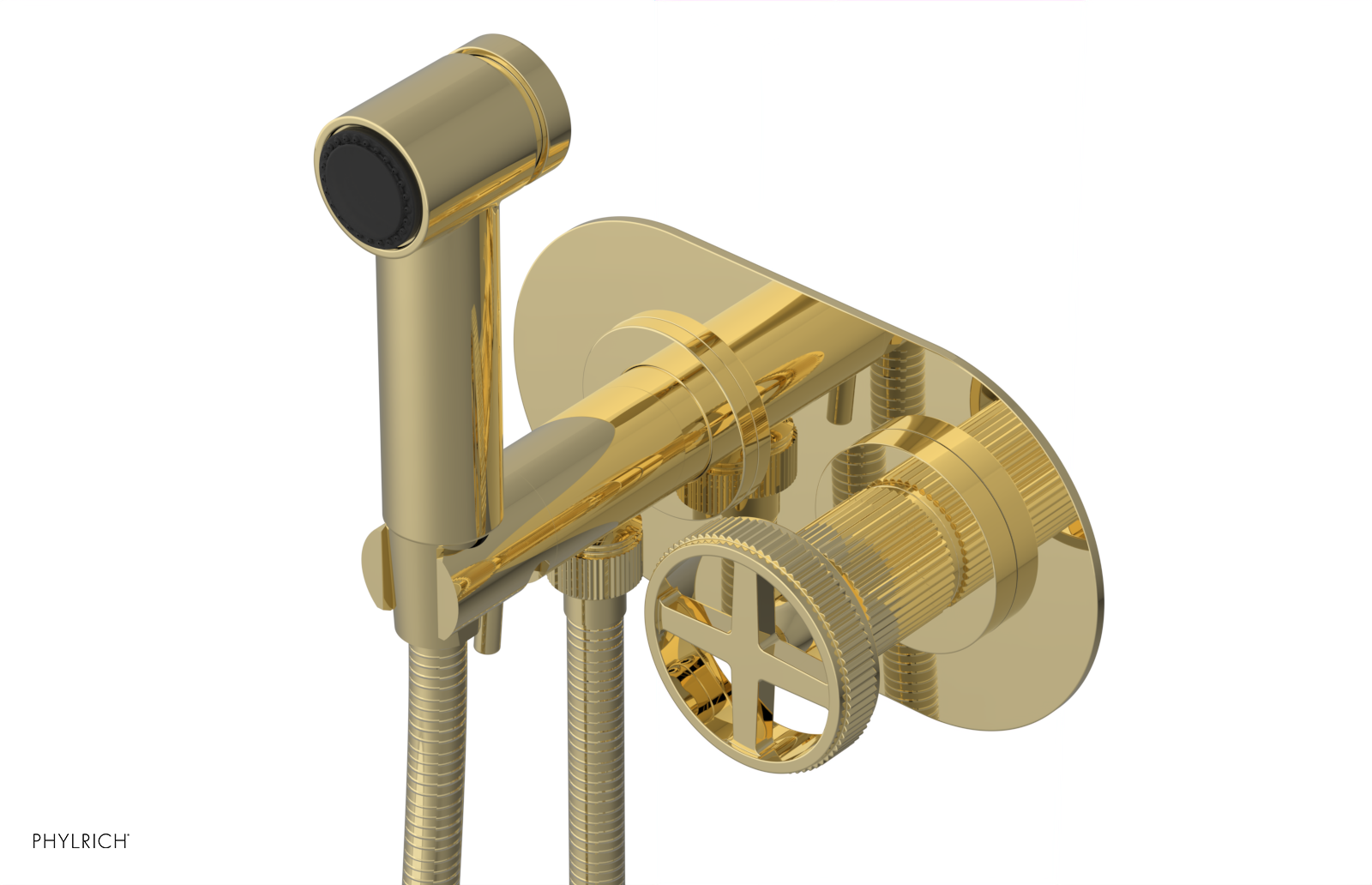 Phylrich Dustrie Grooved Wall Mounted Bidet Set with Cross Handle by Phylrich