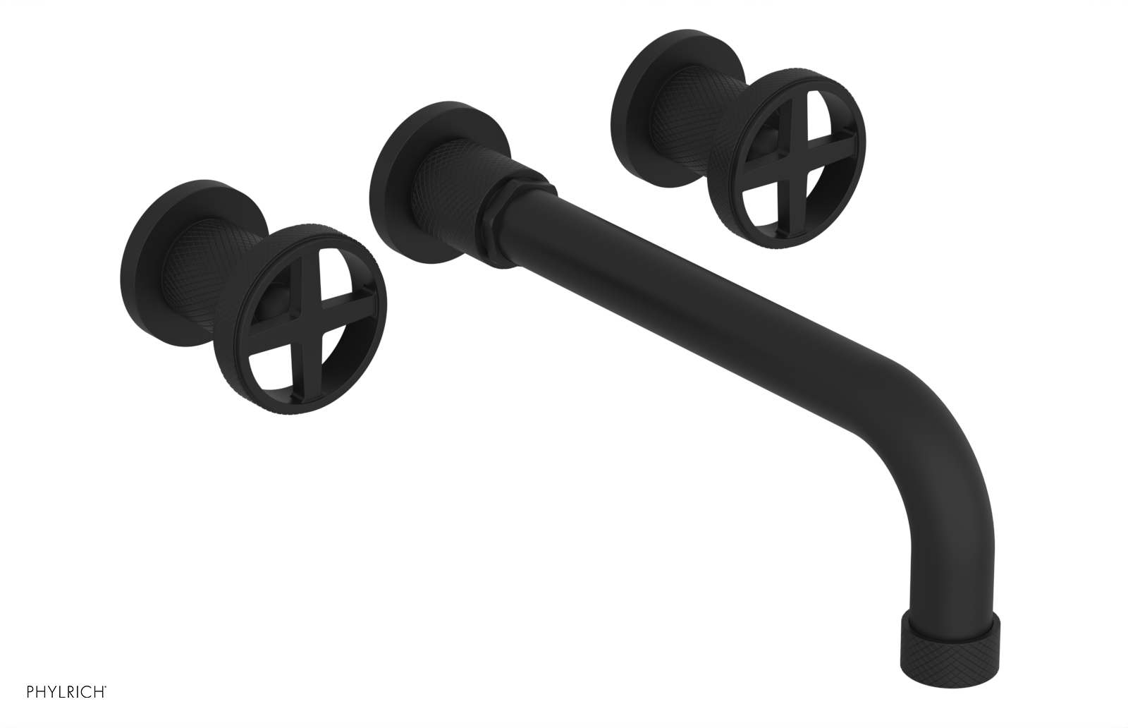 Phylrich Dustrie Knurled 10" Spout Wall Lavatory Set with Cross Handle