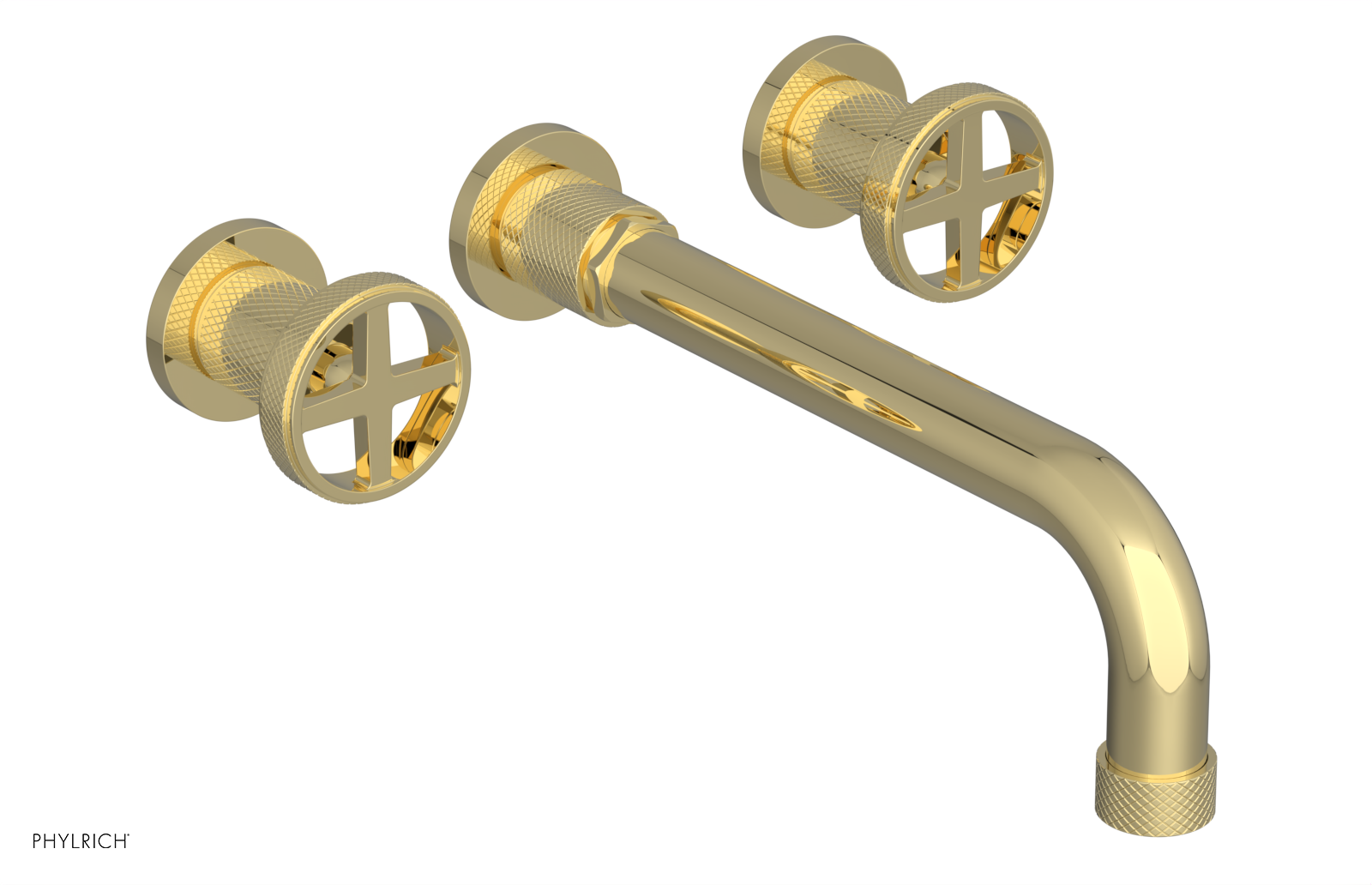 Phylrich Dustrie Knurled 10" Spout Wall Lavatory Set with Cross Handle