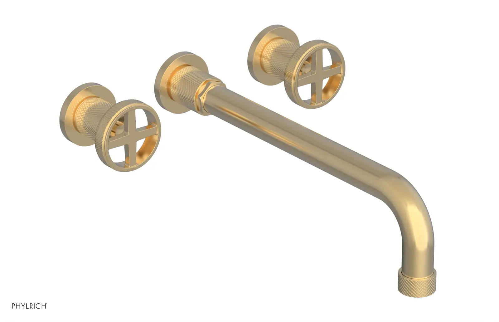 Phylrich Dustrie Knurled 12" Spout Wall Lavatory Set with Cross Handle by Phylrich