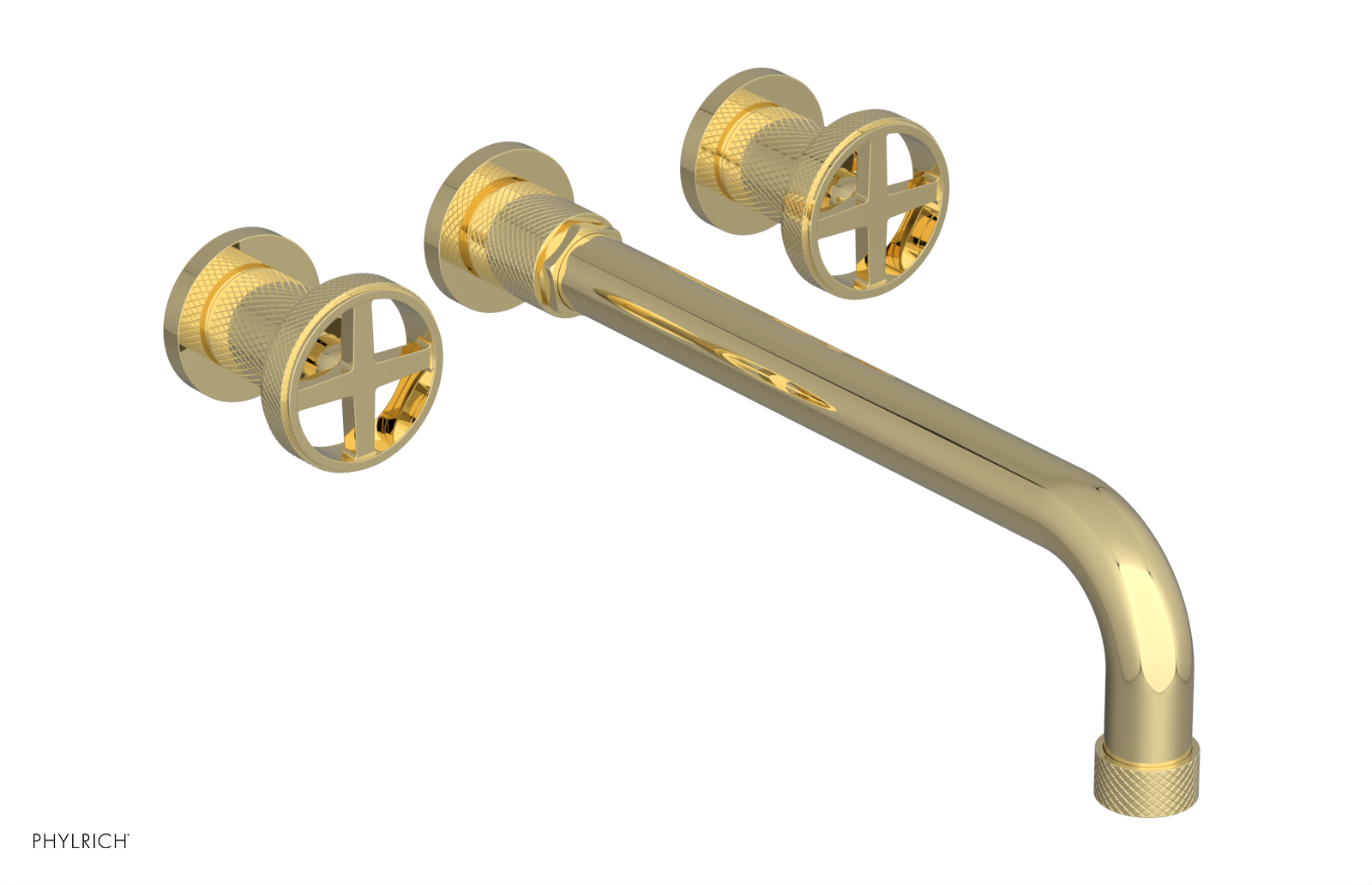 Phylrich Dustrie Knurled 12" Spout Wall Tub Set with Cross Handles