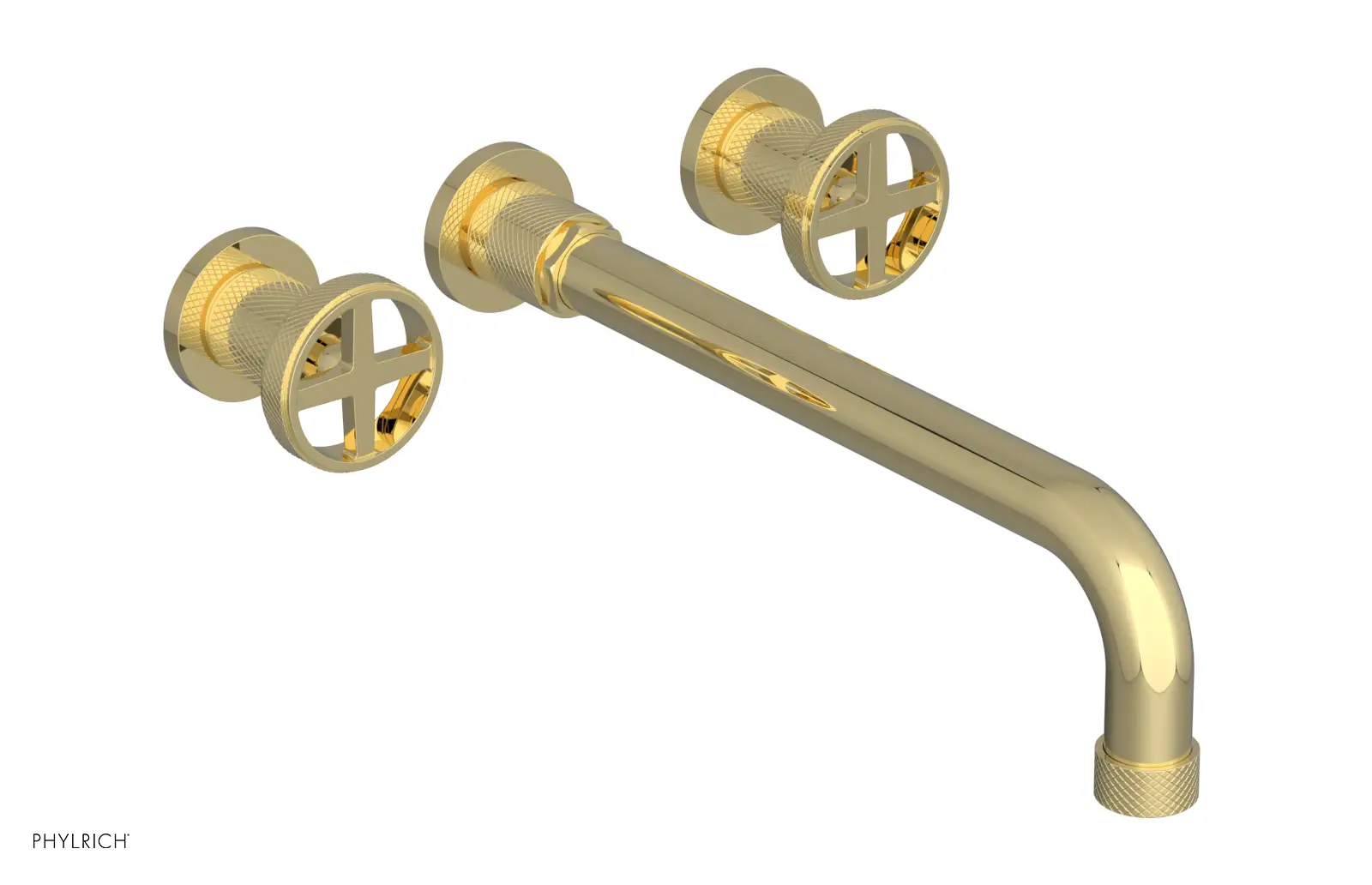 Phylrich Dustrie Knurled 12" Spout Wall Lavatory Set with Cross Handle by Phylrich