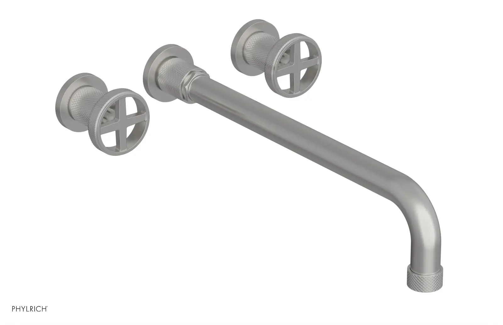Phylrich Dustrie Knurled 14" Spout Wall Lavatory Set with Cross Handle by Phylrich