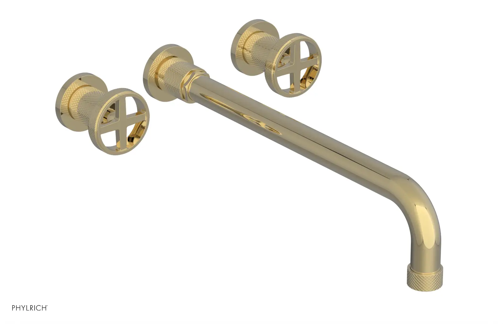 Phylrich Dustrie Knurled 14" Spout Wall Lavatory Set with Cross Handle by Phylrich