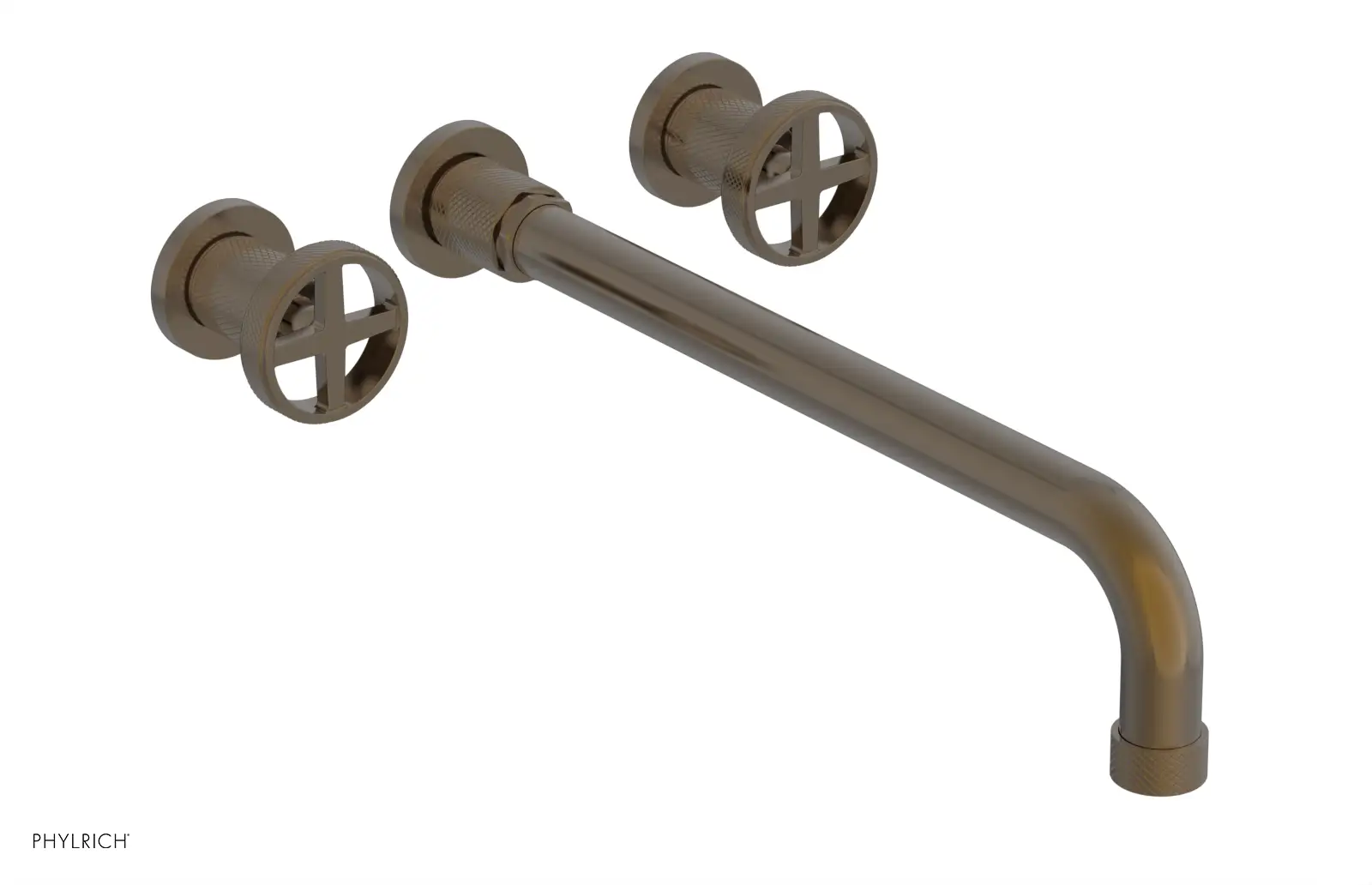 Phylrich Dustrie Knurled 14" Spout Wall Lavatory Set with Cross Handle by Phylrich