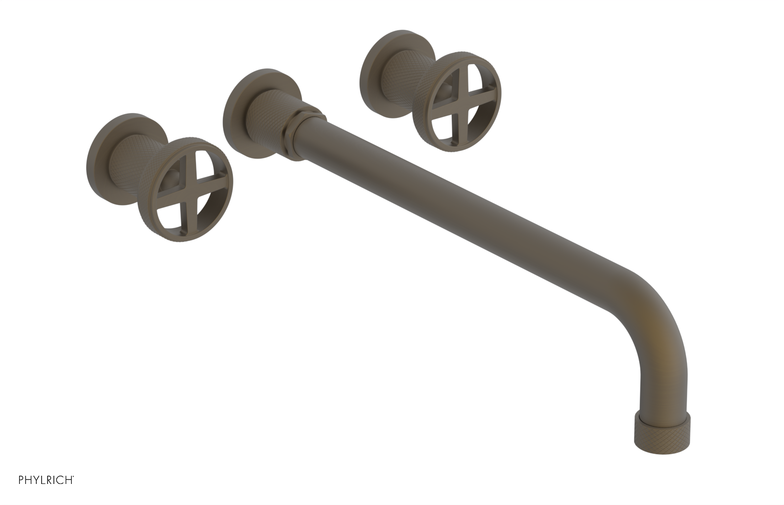 Phylrich Dustrie Knurled 14" Spout Wall Tub Set with Cross Handles