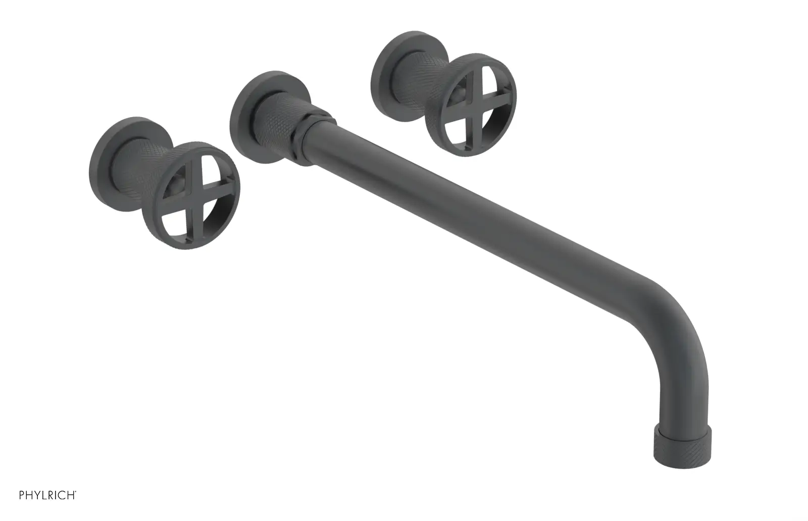 Phylrich Dustrie Knurled 14" Spout Wall Lavatory Set with Cross Handle by Phylrich