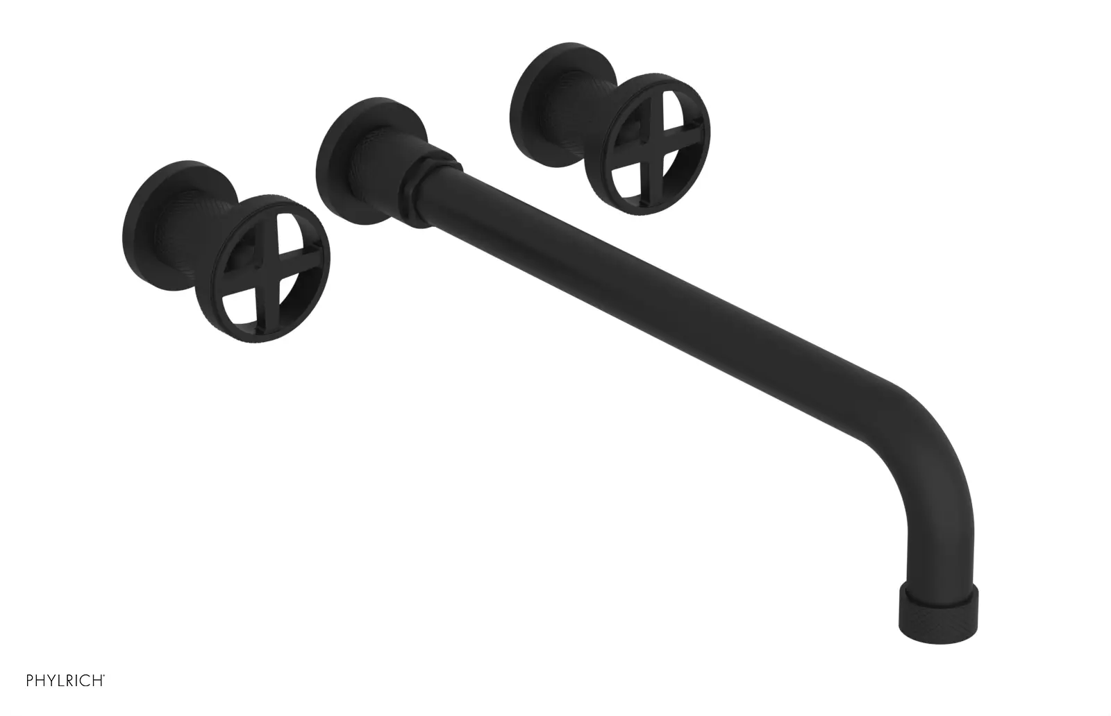 Phylrich Dustrie Knurled 14" Spout Wall Lavatory Set with Cross Handle by Phylrich