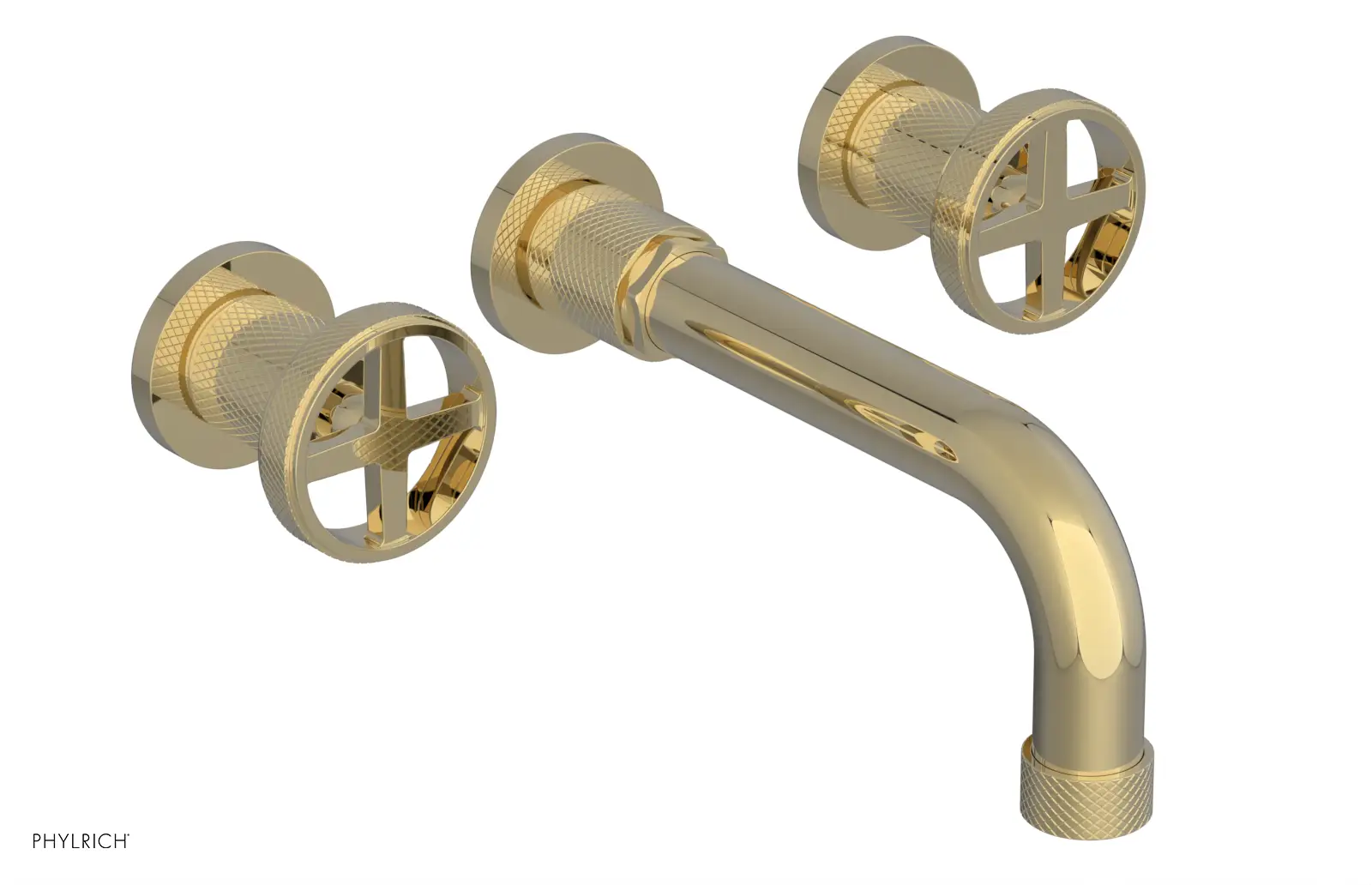 Phylrich Dustrie Knurled 7 5/8" Spout Wall Lavatory Set with Cross Handle by Phylrich