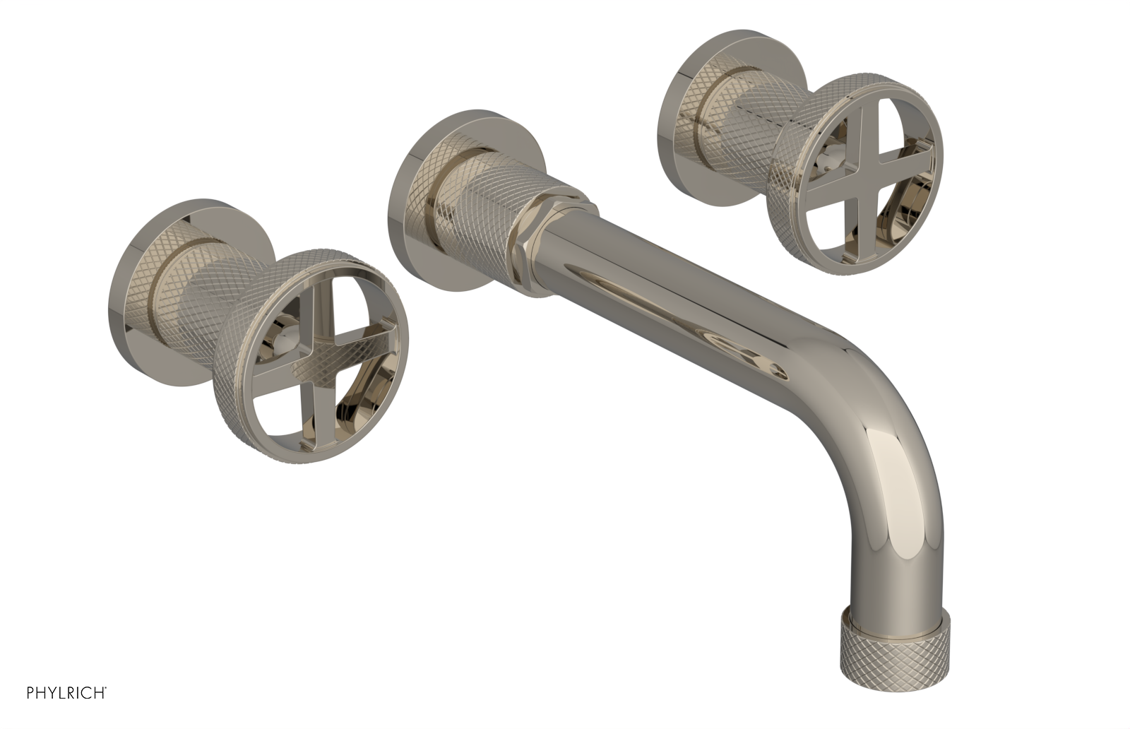 Phylrich Dustrie Knurled 7 5/8" Spout Wall Lavatory Set with Cross Handle