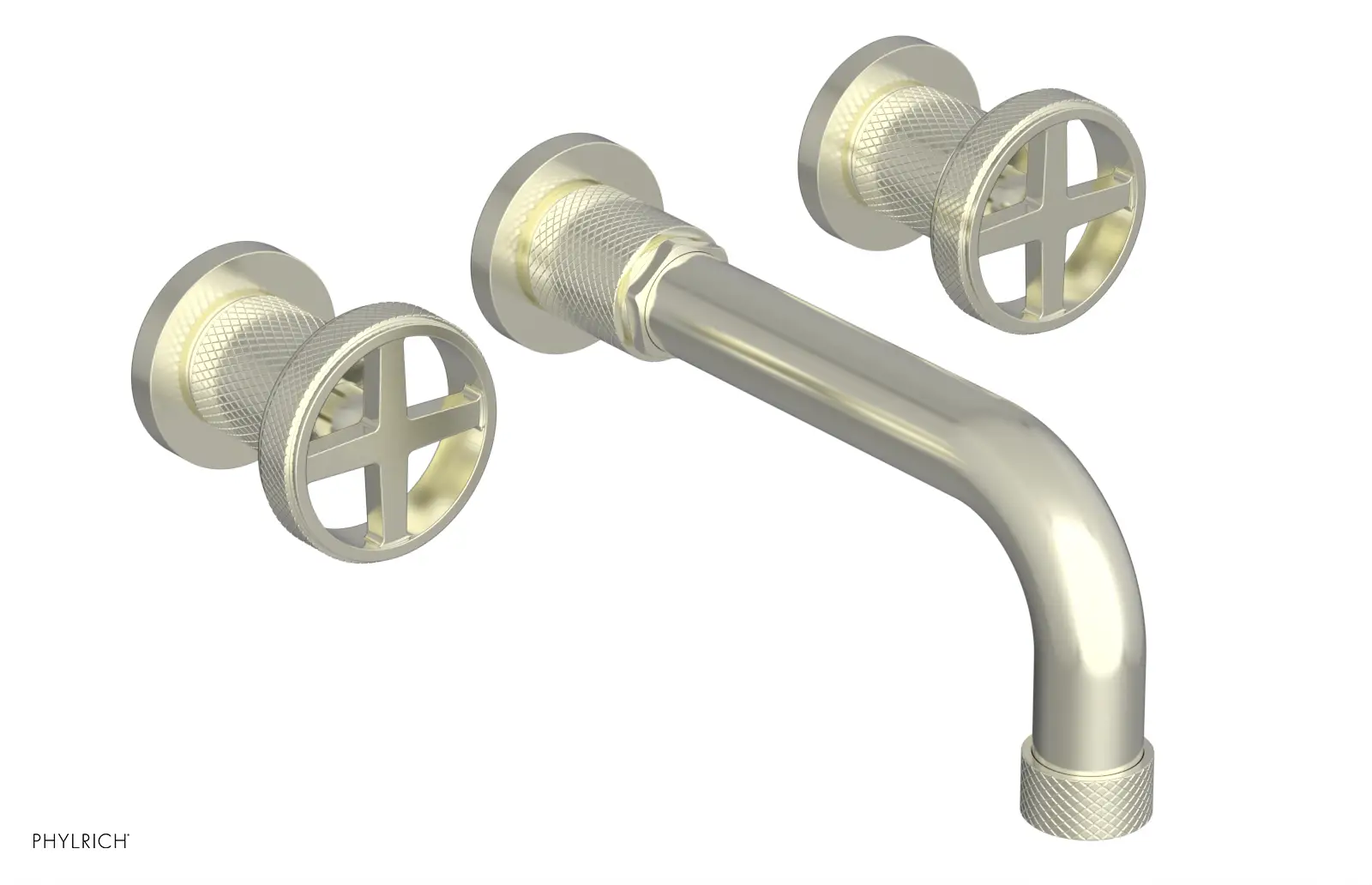 Phylrich Dustrie Knurled 7 5/8" Spout Wall Lavatory Set with Cross Handle by Phylrich