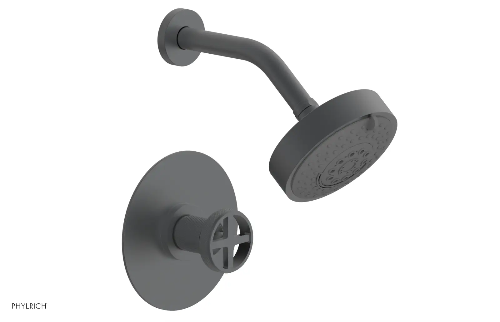 Phylrich Dustrie Knurled Pressure Balance Shower Set with Cross Handle by Phylrich