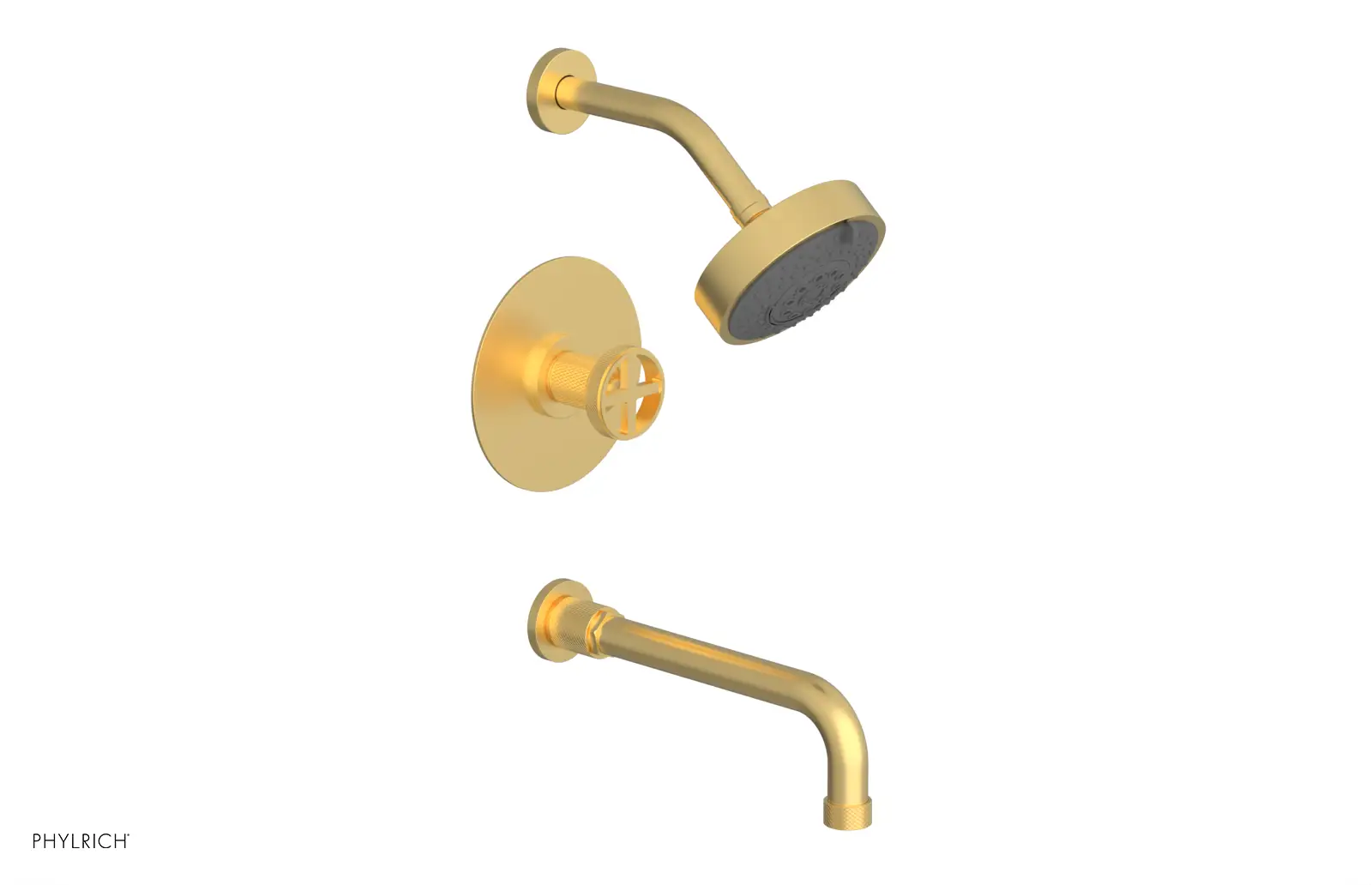 Phylrich Dustrie Knurled Pressure Balance Tub and Shower Set with 10" Spout and Cross Handle by Phylrich