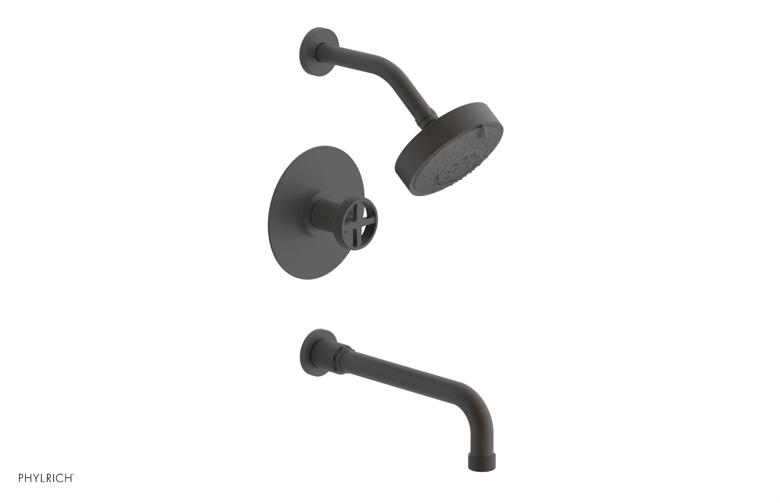 Phylrich Dustrie Knurled Pressure Balance Tub and Shower Set with 10" Spout and Cross Handle