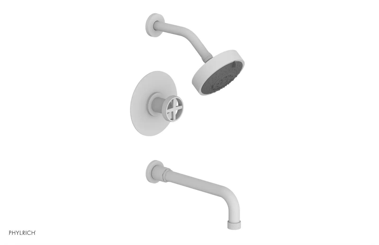 Phylrich Dustrie Knurled Pressure Balance Tub and Shower Set with 10" Spout and Cross Handle by Phylrich