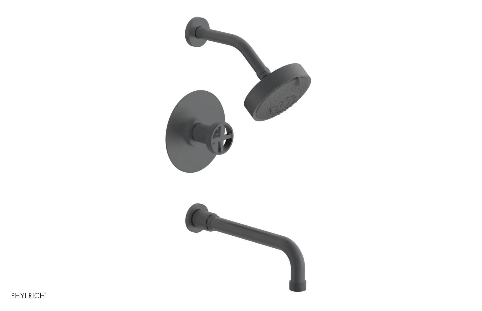 Phylrich Dustrie Knurled Pressure Balance Tub and Shower Set with 10" Spout and Cross Handle by Phylrich
