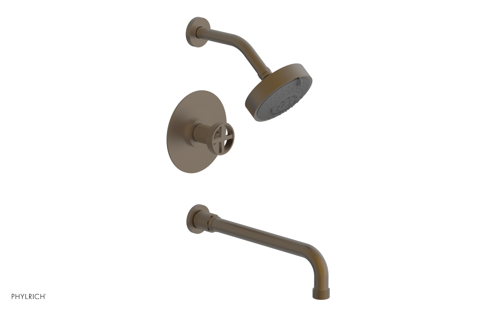 Phylrich Dustrie Knurled Pressure Balance Tub and Shower Set with 12" Spout and Cross Handle