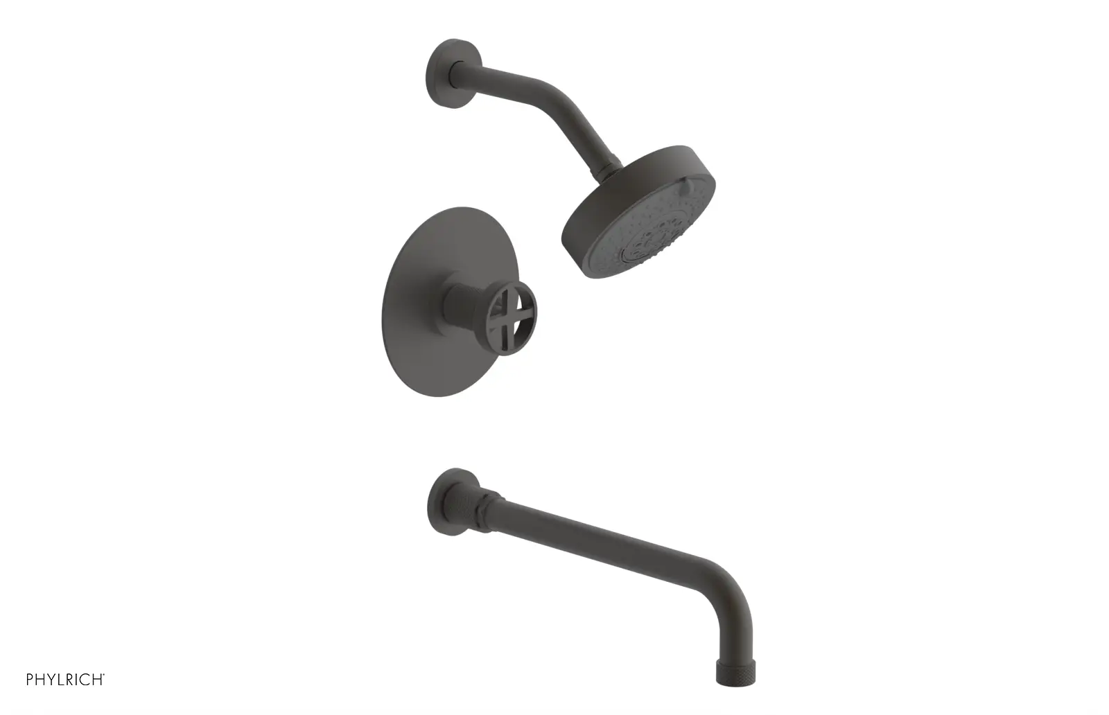 Phylrich Dustrie Knurled Pressure Balance Tub and Shower Set with 12" Spout and Cross Handle by Phylrich