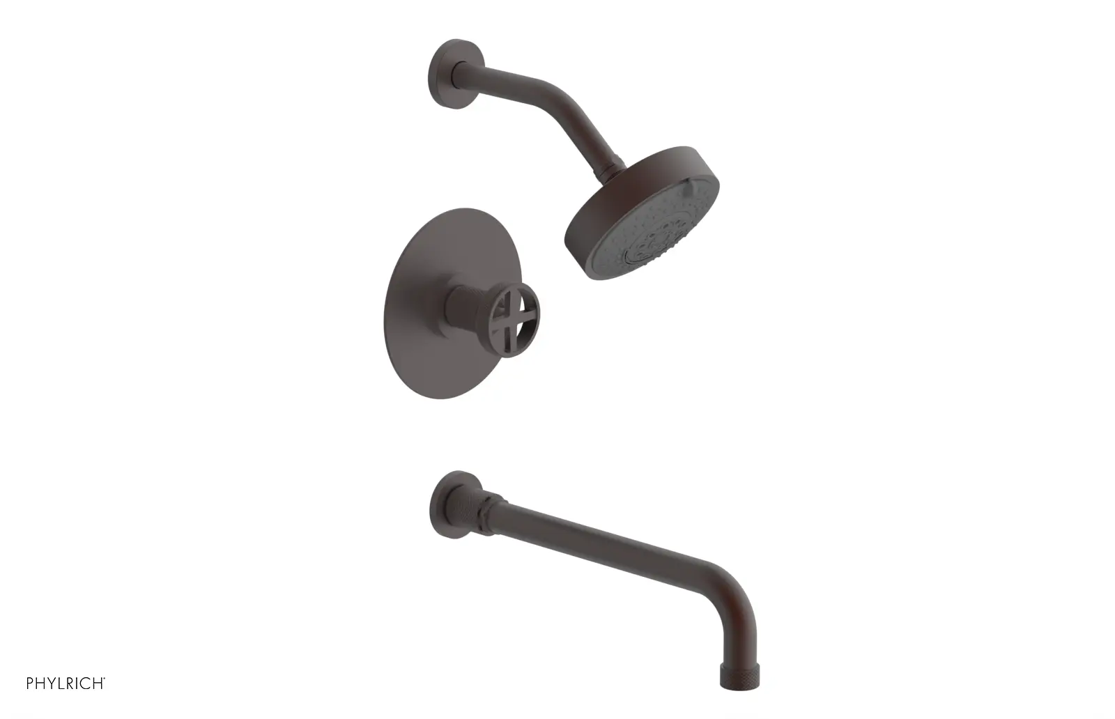 Phylrich Dustrie Knurled Pressure Balance Tub and Shower Set with 12" Spout and Cross Handle by Phylrich