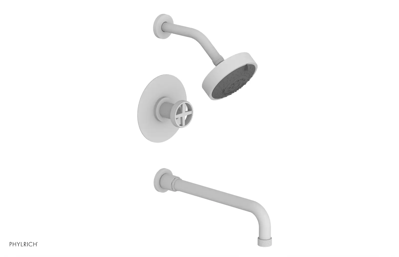 Phylrich Dustrie Knurled Pressure Balance Tub and Shower Set with 12" Spout and Cross Handle by Phylrich