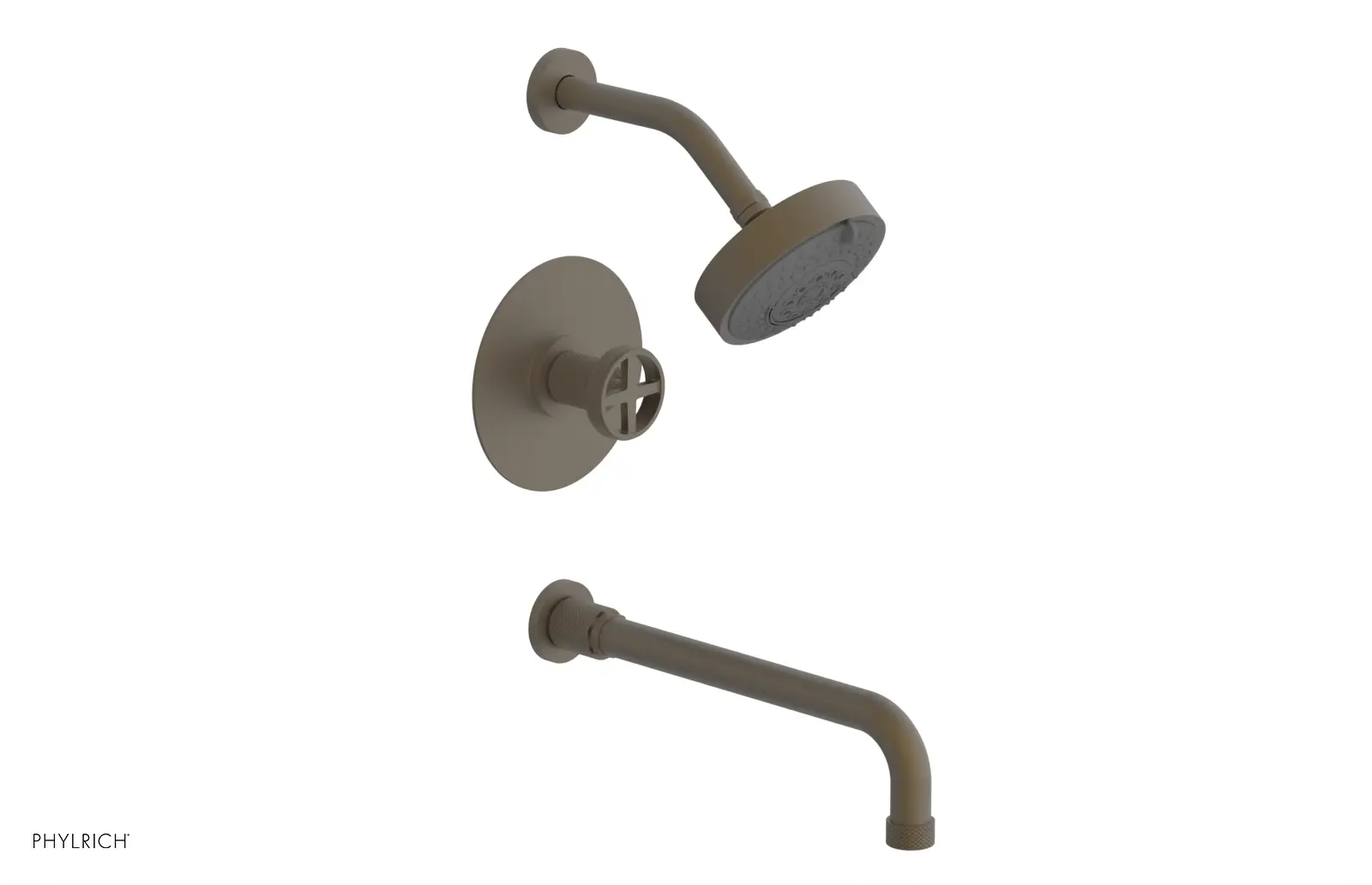 Phylrich Dustrie Knurled Pressure Balance Tub and Shower Set with 12" Spout and Cross Handle by Phylrich