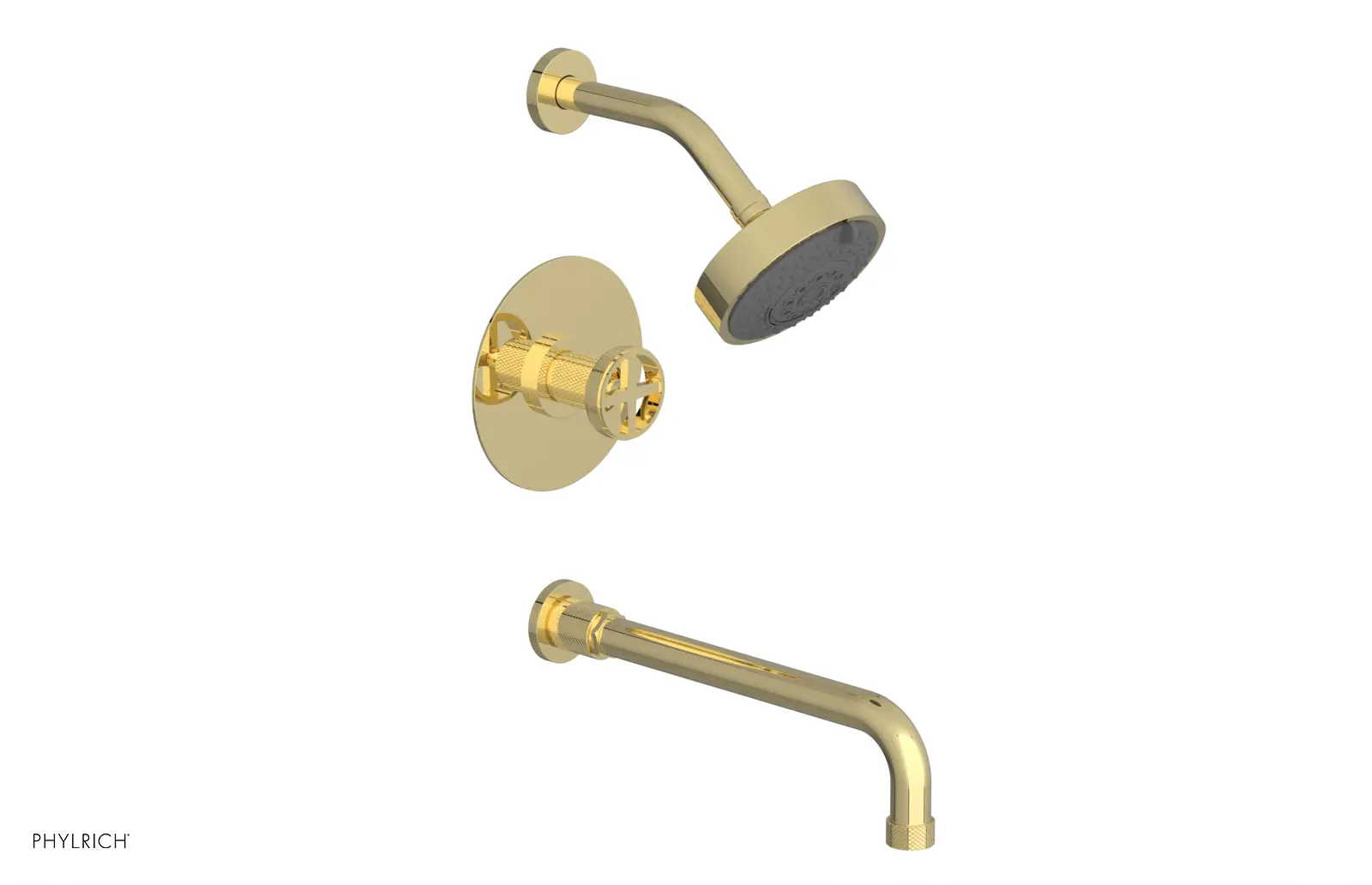 Phylrich Dustrie Knurled Pressure Balance Tub and Shower Set with 12" Spout and Cross Handle by Phylrich