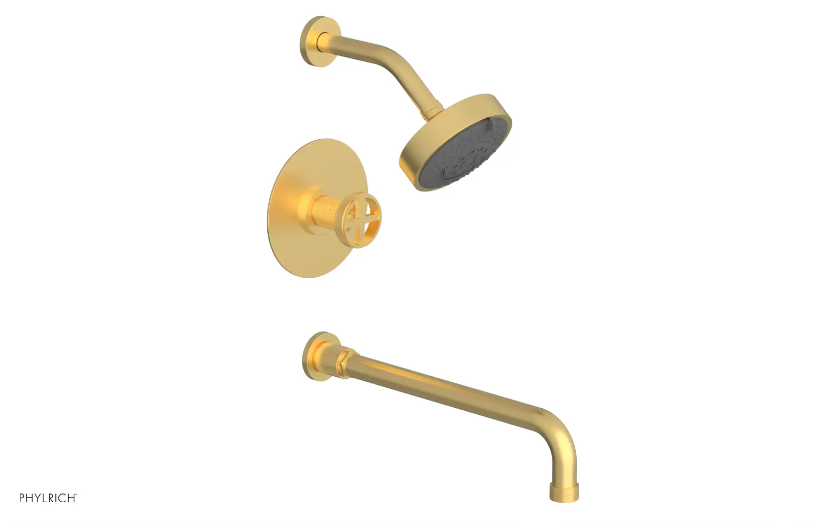 Phylrich Dustrie Knurled 14" Spout Pressure Balance Tub and Shower Set with Cross Handle by Phylrich