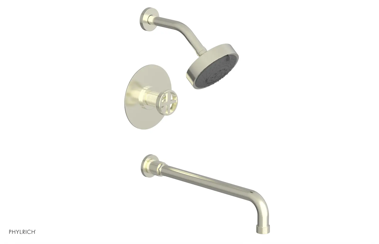 Phylrich Dustrie Knurled 14" Spout Pressure Balance Tub and Shower Set with Cross Handle by Phylrich