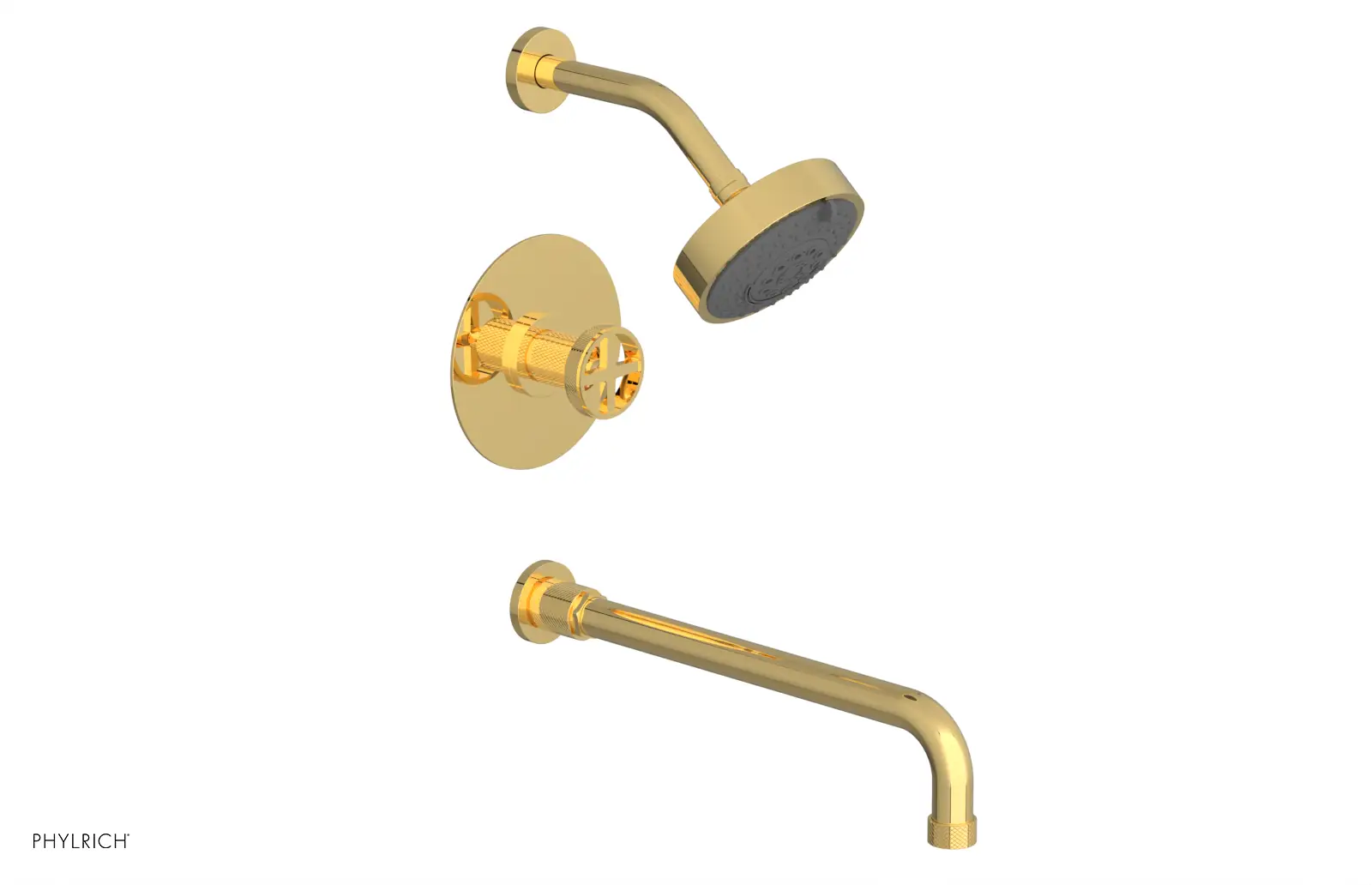 Phylrich Dustrie Knurled 14" Spout Pressure Balance Tub and Shower Set with Cross Handle by Phylrich