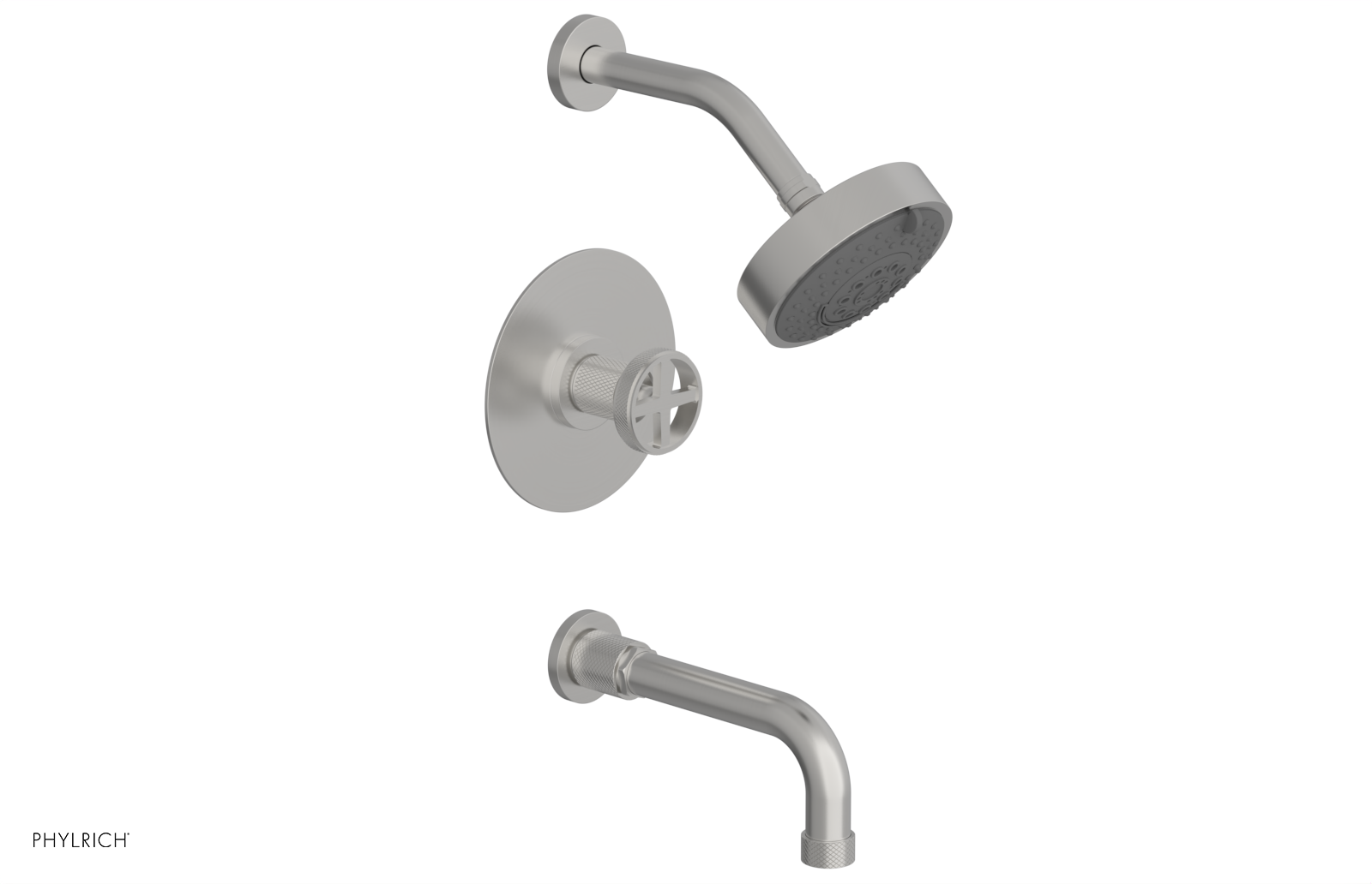 Phylrich Dustrie Knurled Pressure Balance Tub and Shower Set with 7 5/8" Spout and Cross Handle
