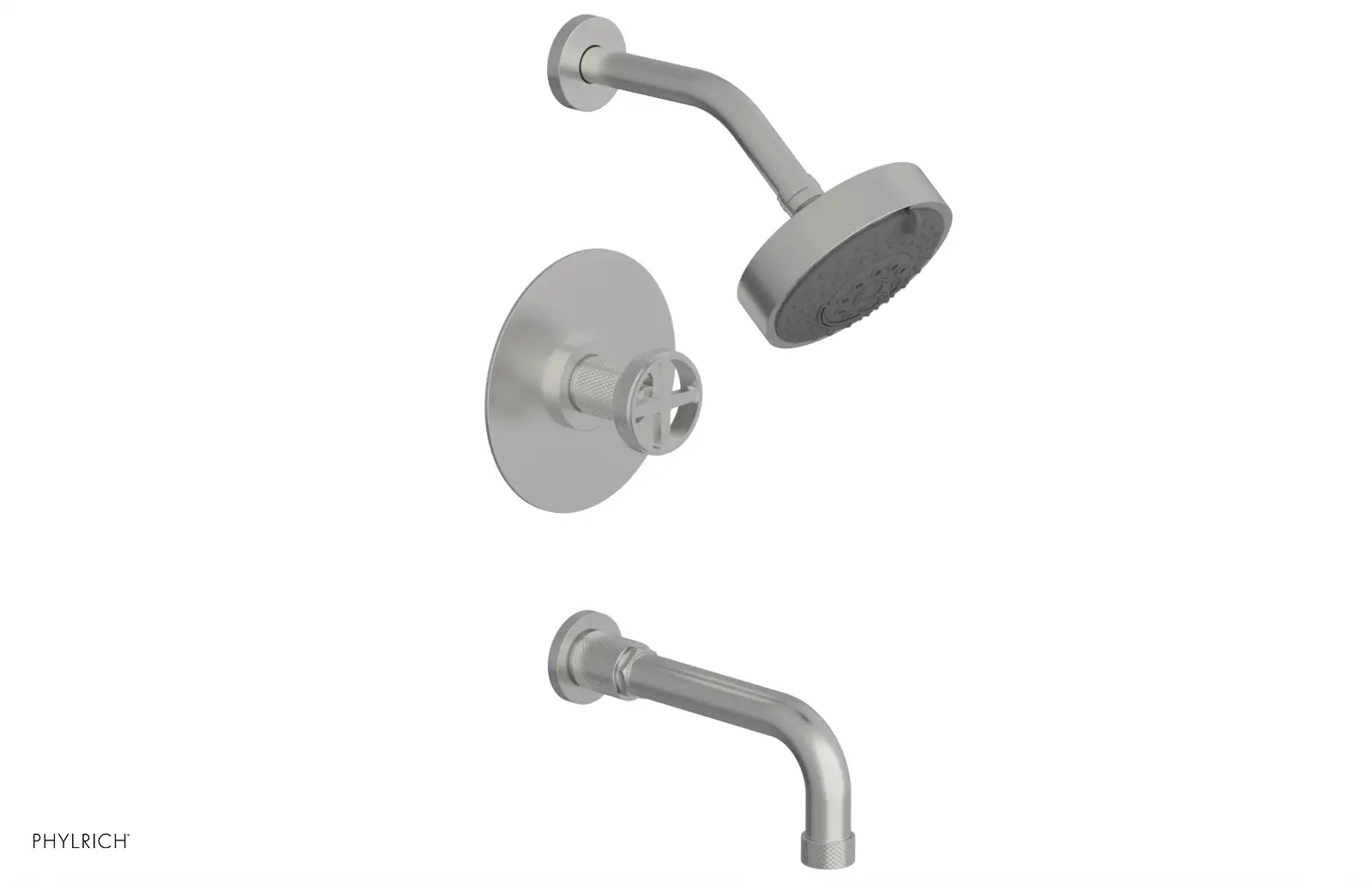 Phylrich Dustrie Knurled Pressure Balance Tub and Shower Set with 7 5/8" Spout and Cross Handle by Phylrich