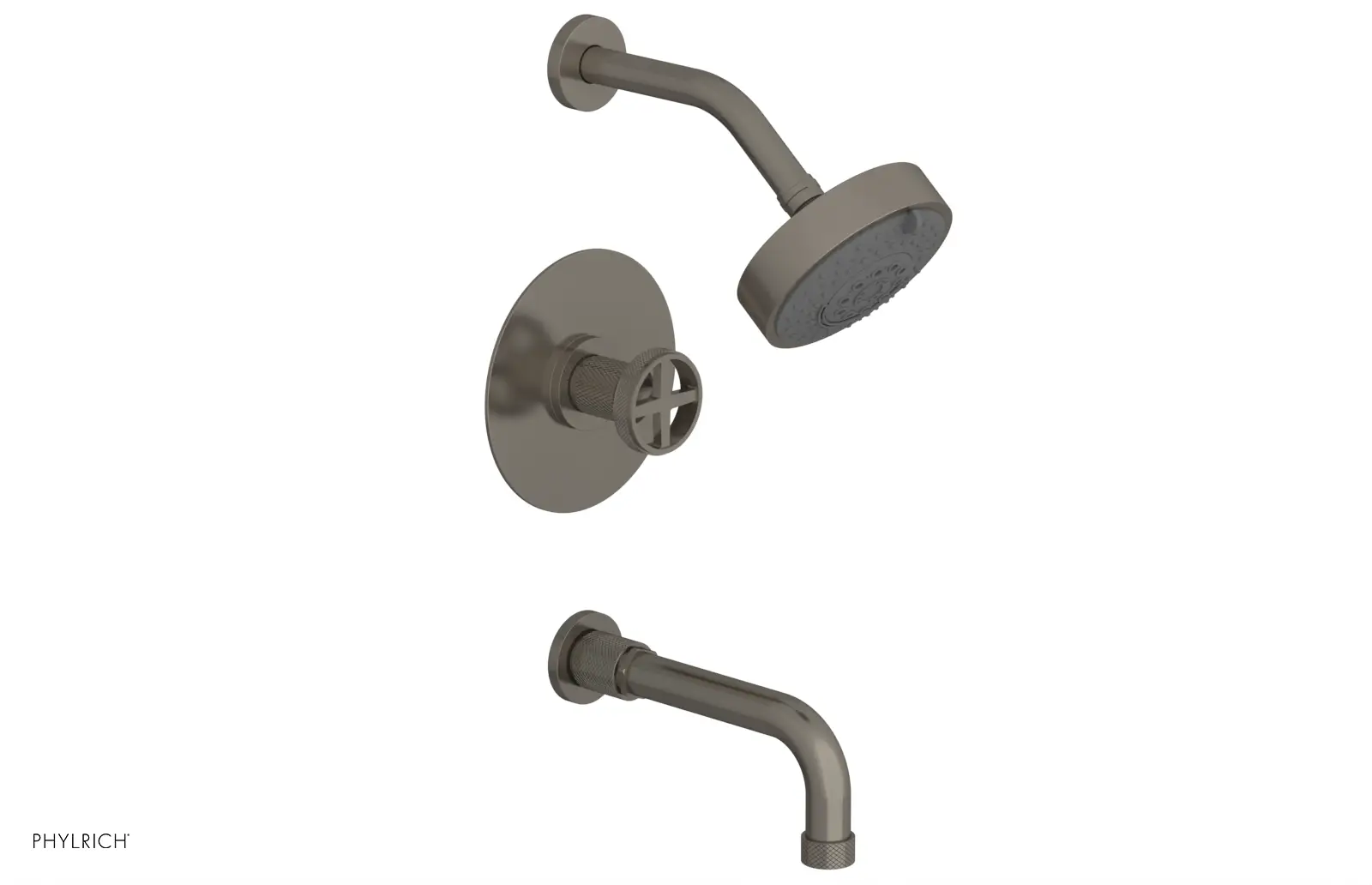 Phylrich Dustrie Knurled Pressure Balance Tub and Shower Set with 7 5/8" Spout and Cross Handle by Phylrich
