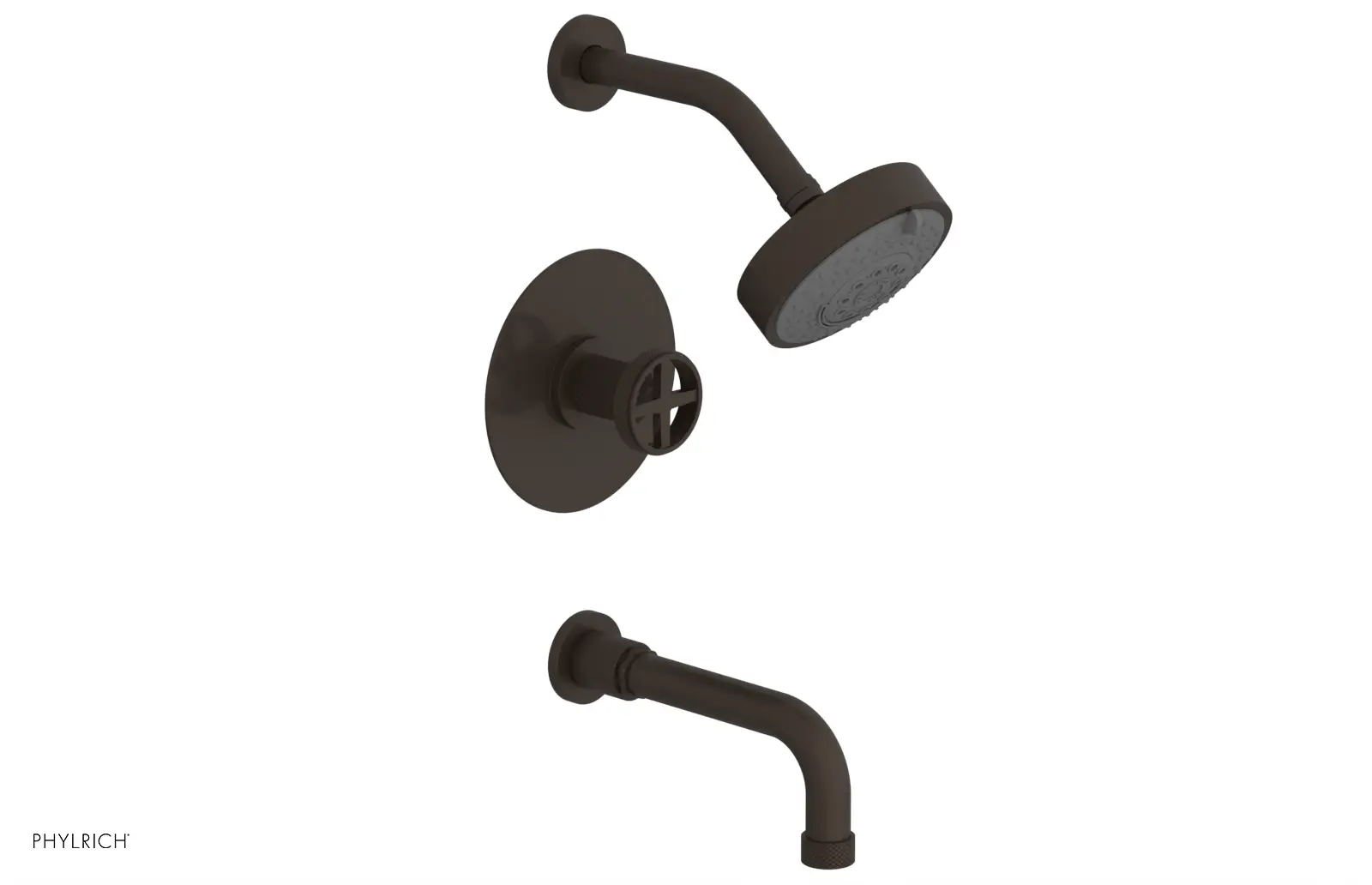 Phylrich Dustrie Knurled Pressure Balance Tub and Shower Set with 7 5/8" Spout and Cross Handle by Phylrich