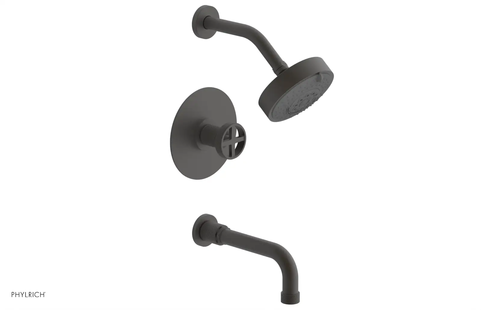 Phylrich Dustrie Knurled Pressure Balance Tub and Shower Set with 7 5/8" Spout and Cross Handle by Phylrich