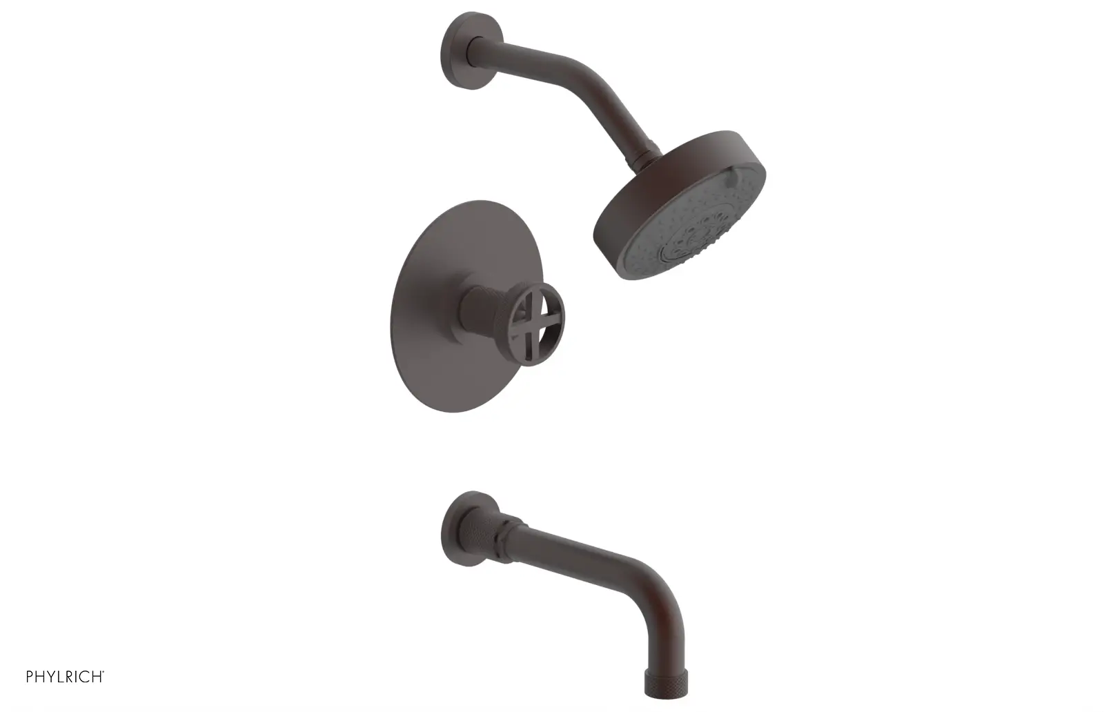 Phylrich Dustrie Knurled Pressure Balance Tub and Shower Set with 7 5/8" Spout and Cross Handle by Phylrich