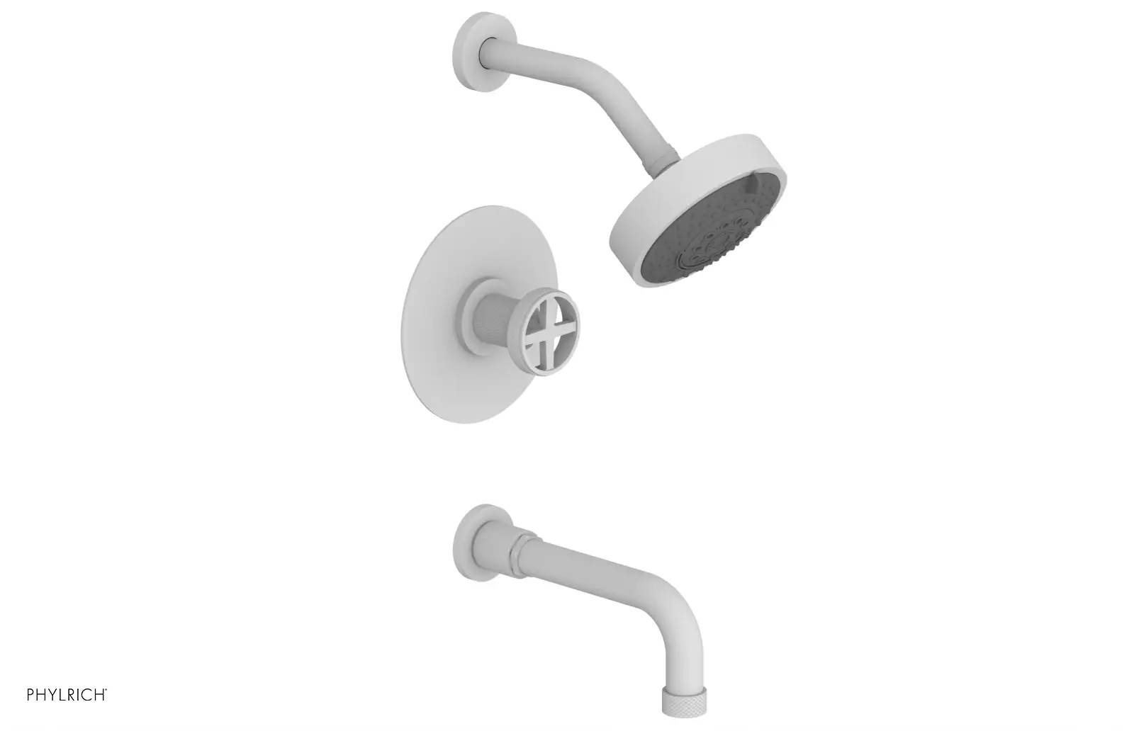 Phylrich Dustrie Knurled Pressure Balance Tub and Shower Set with 7 5/8" Spout and Cross Handle by Phylrich