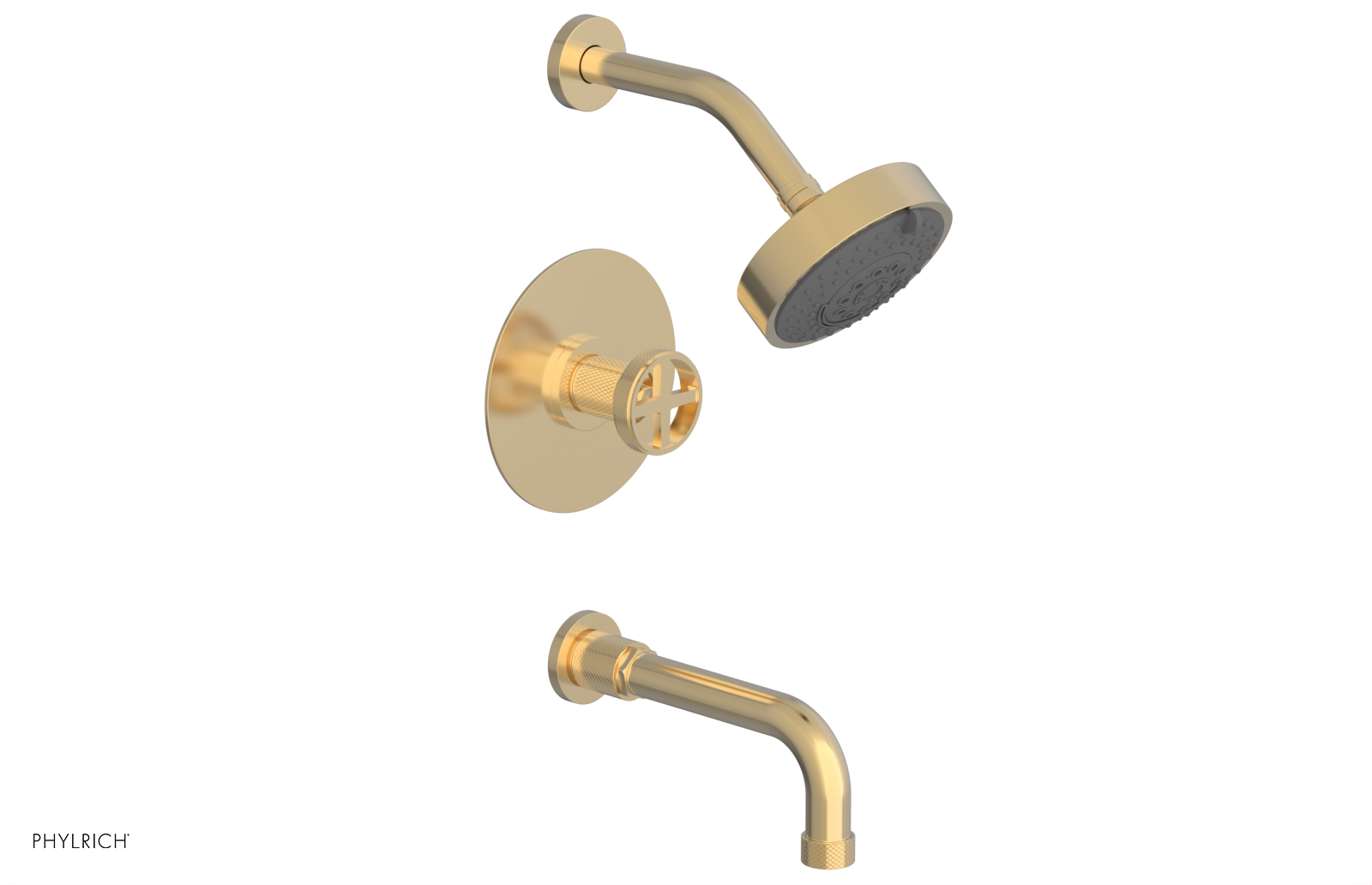 Phylrich Dustrie Knurled Pressure Balance Tub and Shower Set with 7 5/8" Spout and Cross Handle