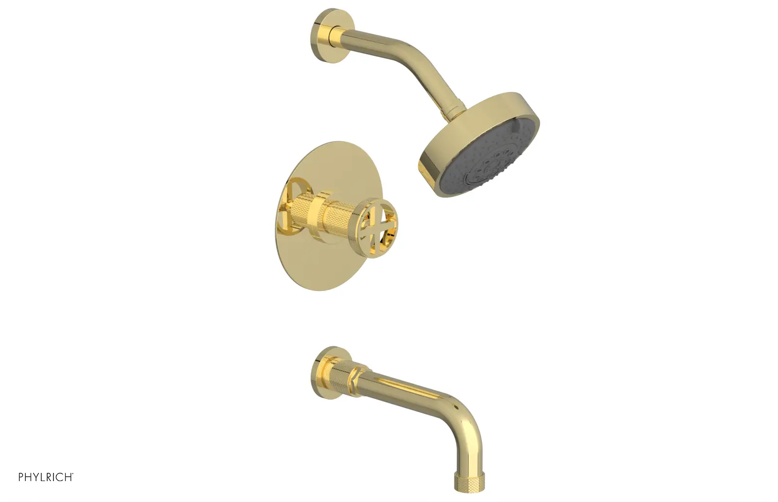 Phylrich Dustrie Knurled Pressure Balance Tub and Shower Set with 7 5/8" Spout and Cross Handle by Phylrich