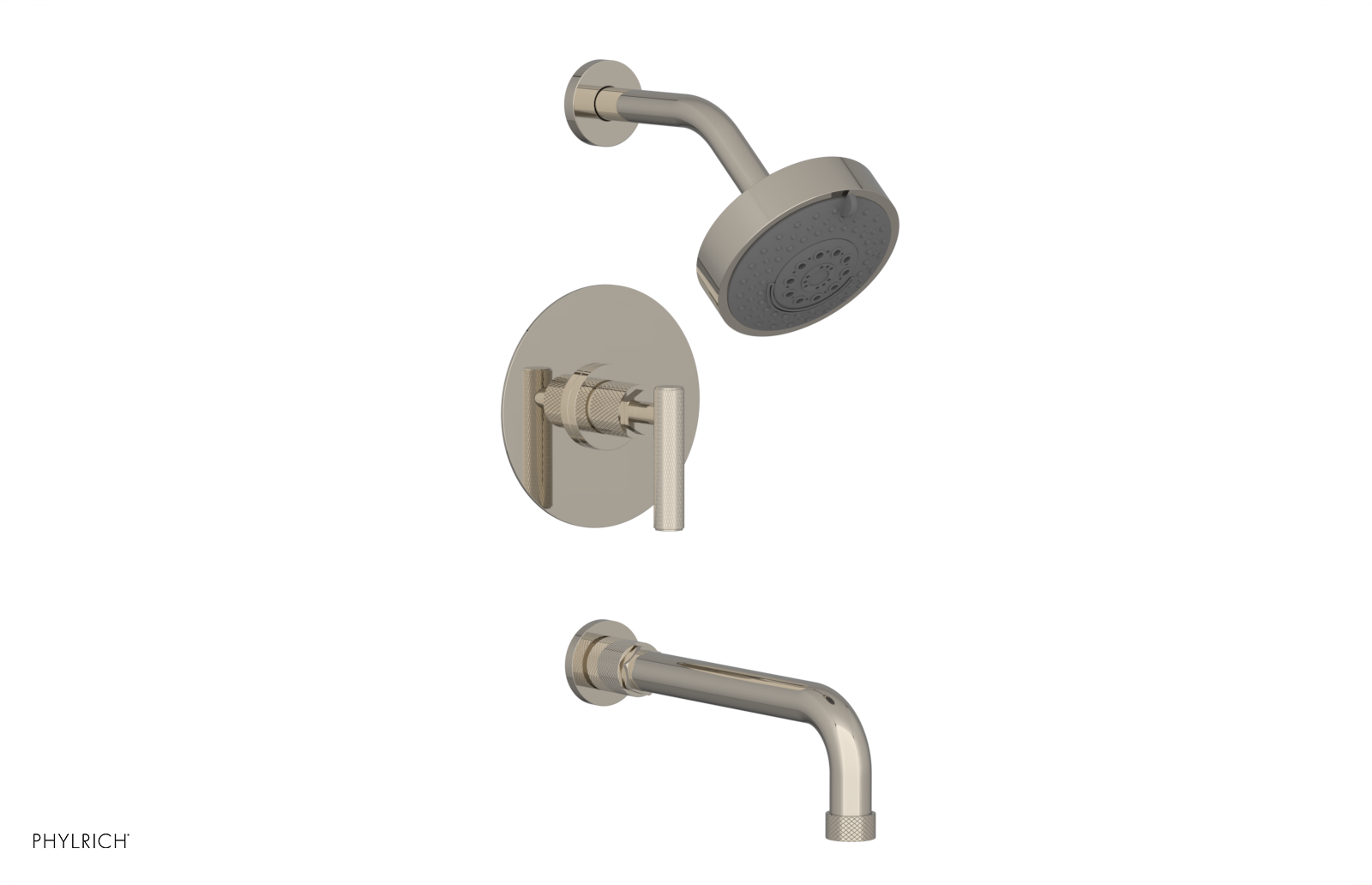 Phylrich Dustrie Knurled 10" Spout Pressure Balance Tub and Shower Set with Lever Handle