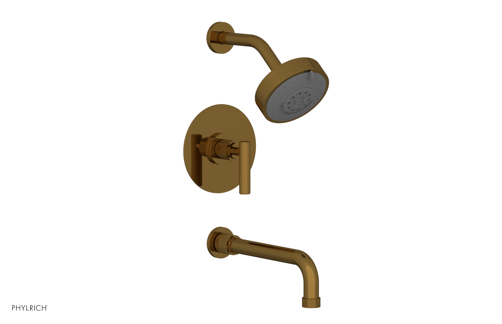 Phylrich Dustrie Knurled 10" Spout Pressure Balance Tub and Shower Set with Lever Handle