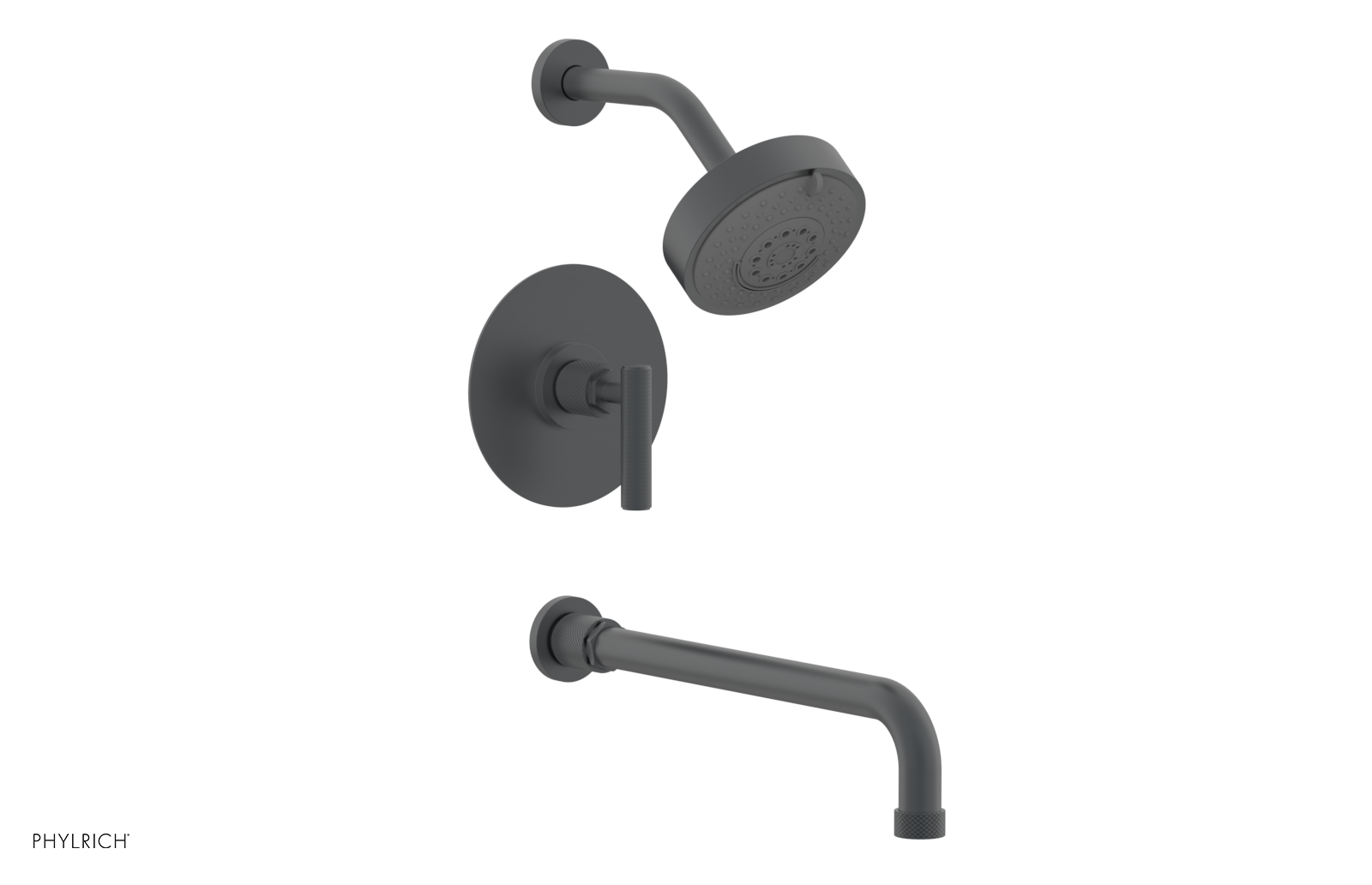 Phylrich Dustrie Knurled 14" Spout Pressure Balance Tub and Shower Set with Lever Handle