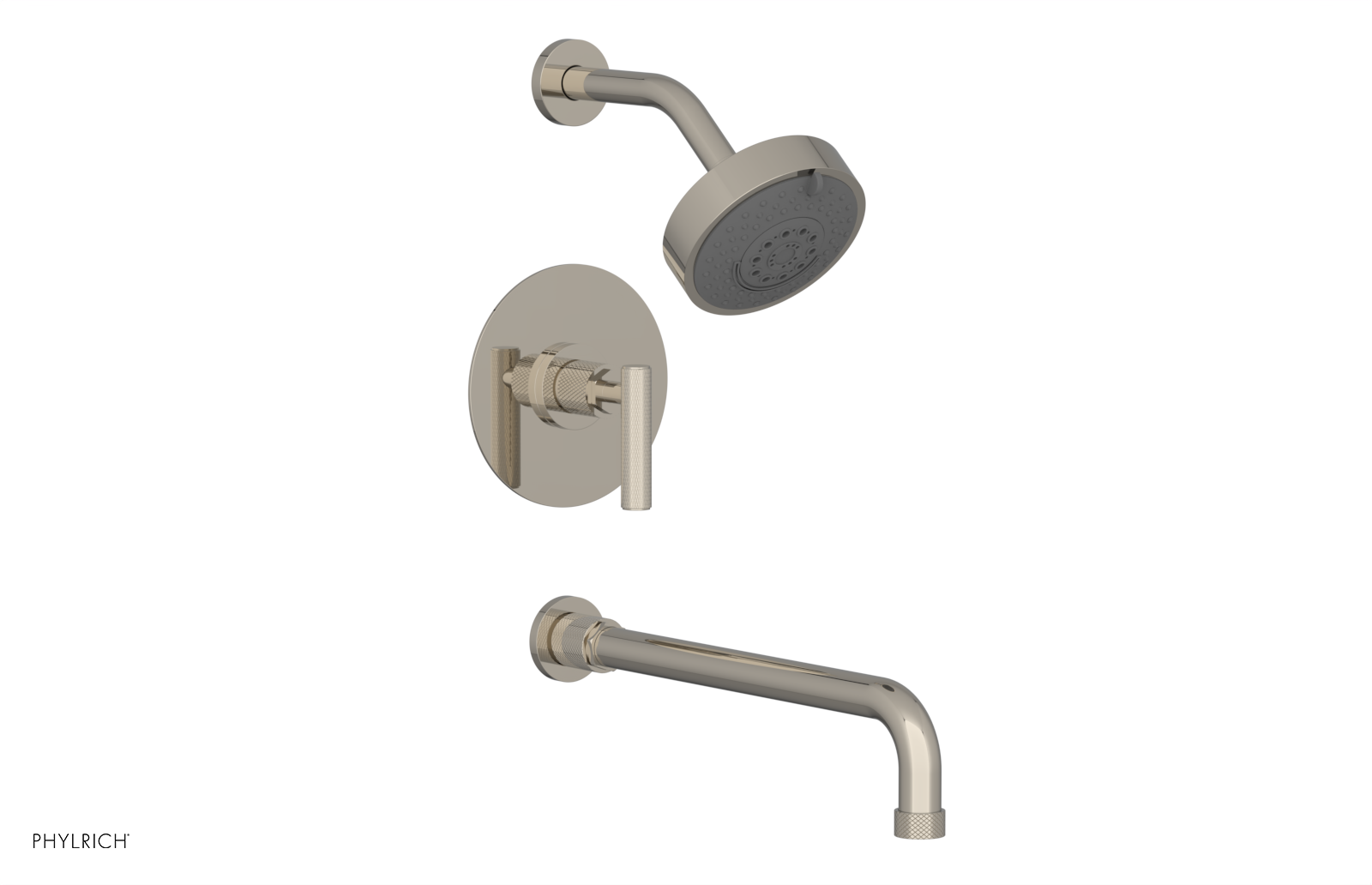 Phylrich Dustrie Knurled 14" Spout Pressure Balance Tub and Shower Set with Lever Handle