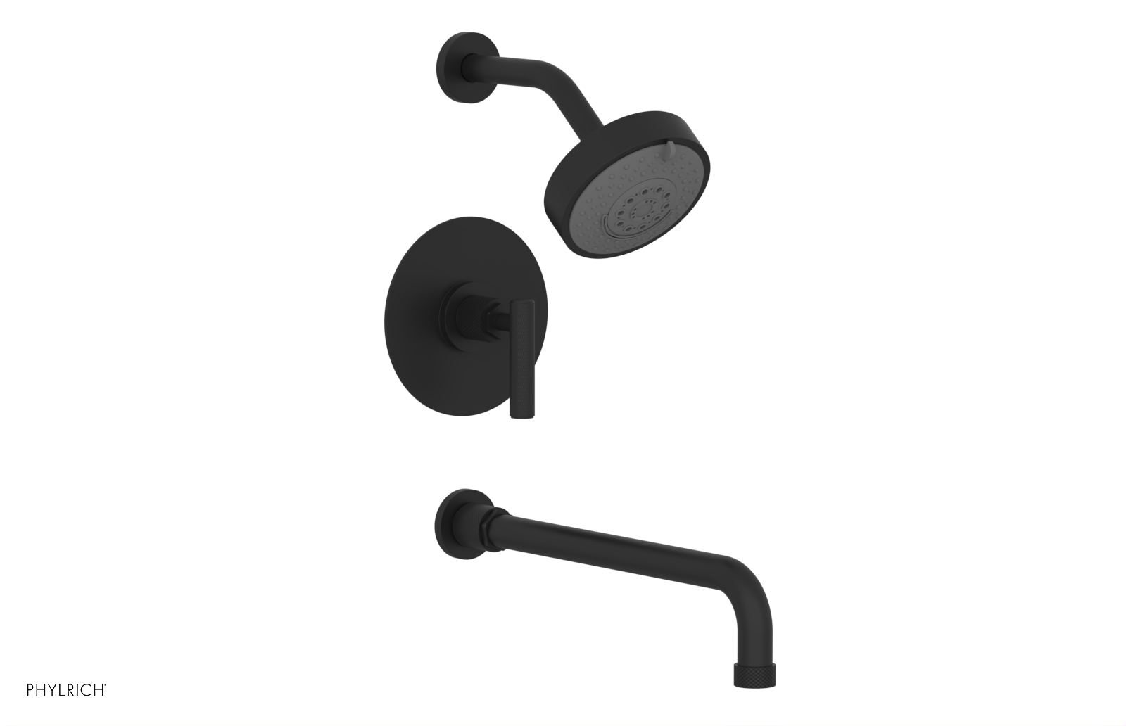 Phylrich Dustrie Knurled 14" Spout Pressure Balance Tub and Shower Set with Lever Handle